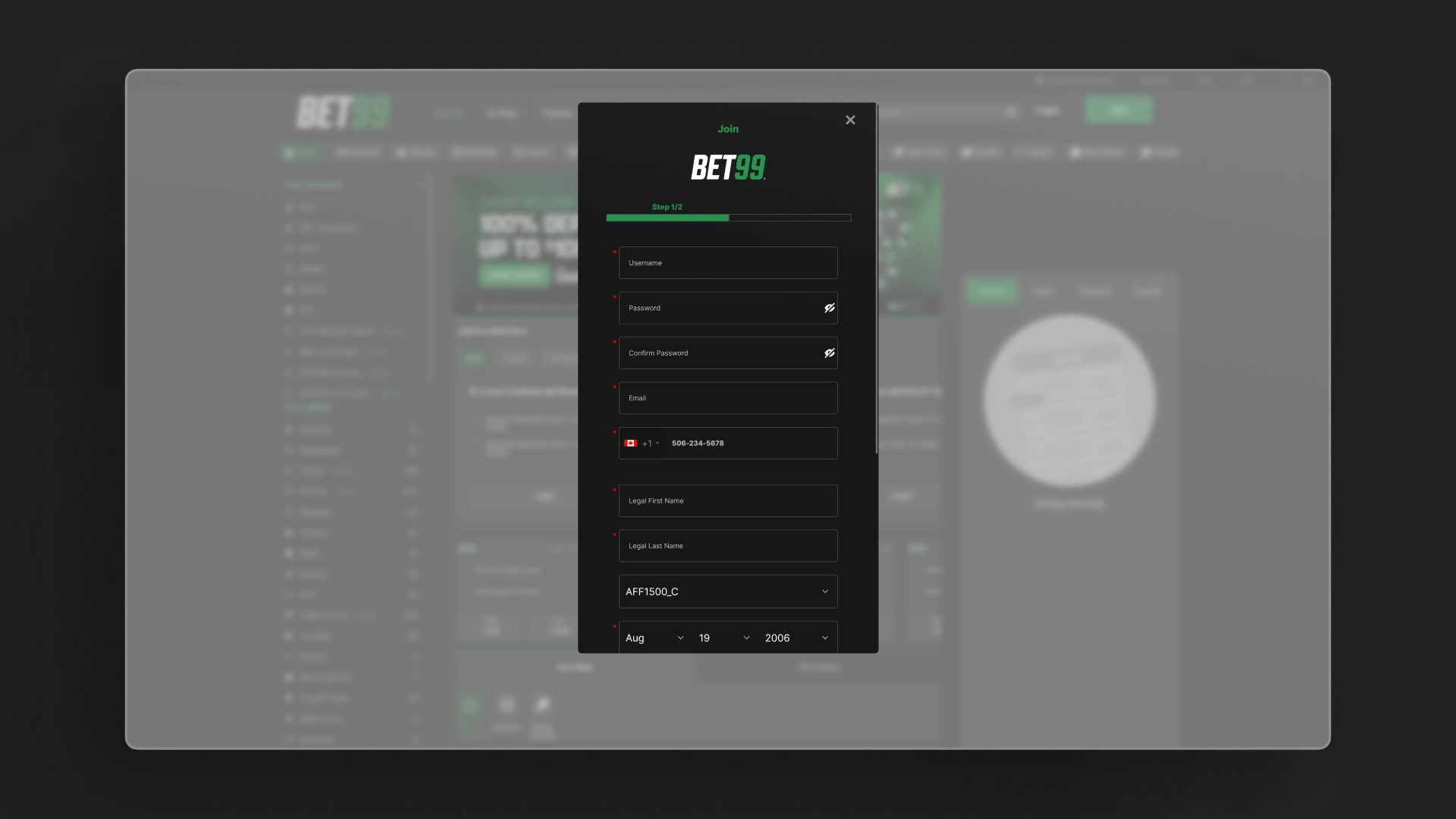 image sign up Bet99