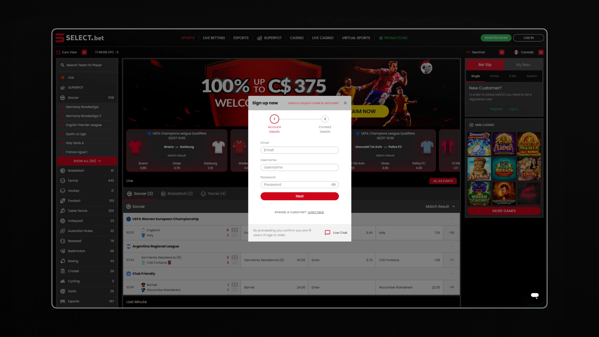 image sign up selectbet
