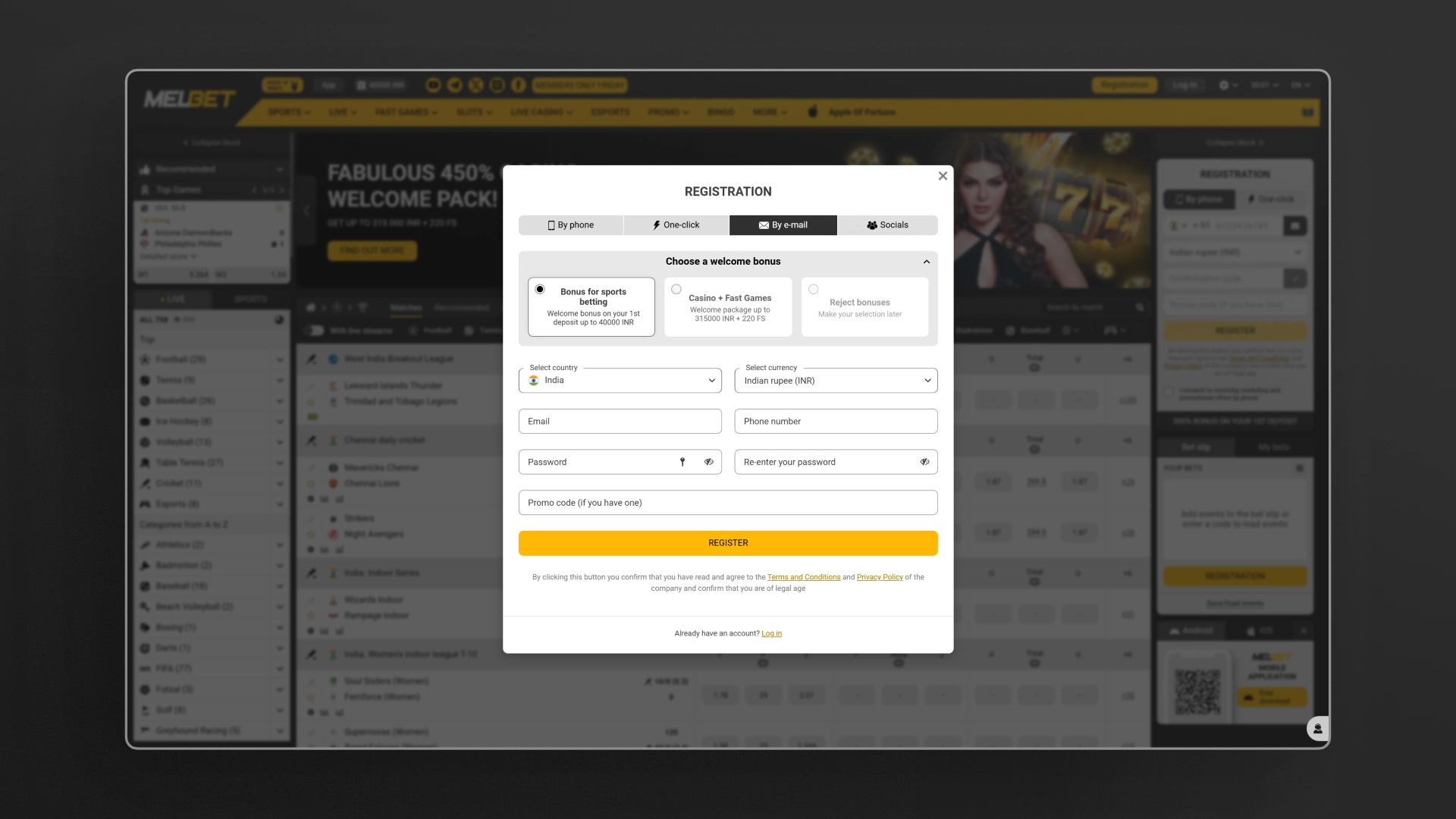 image email registration Melbet india