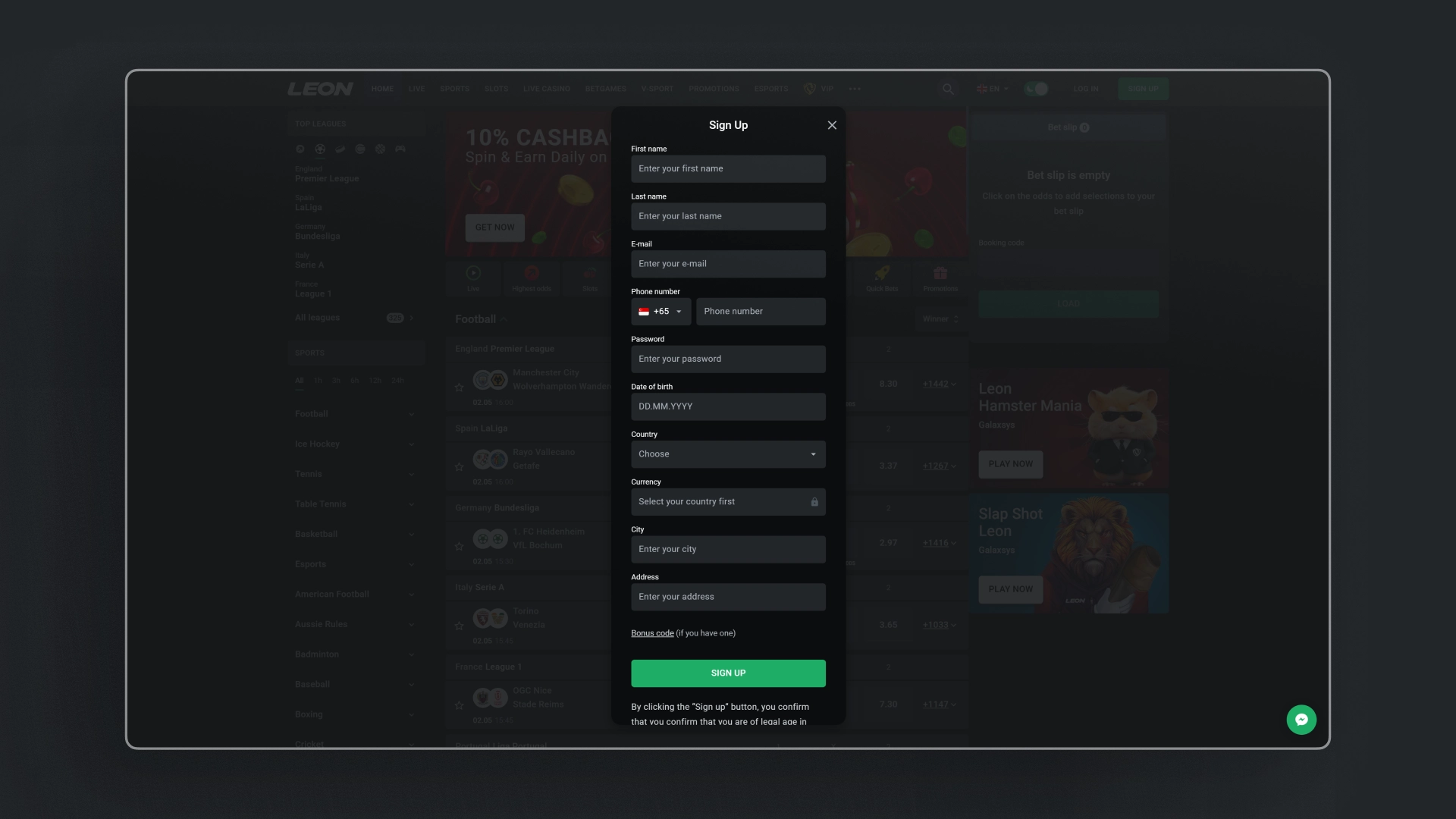 image how to sign up leon bet india
