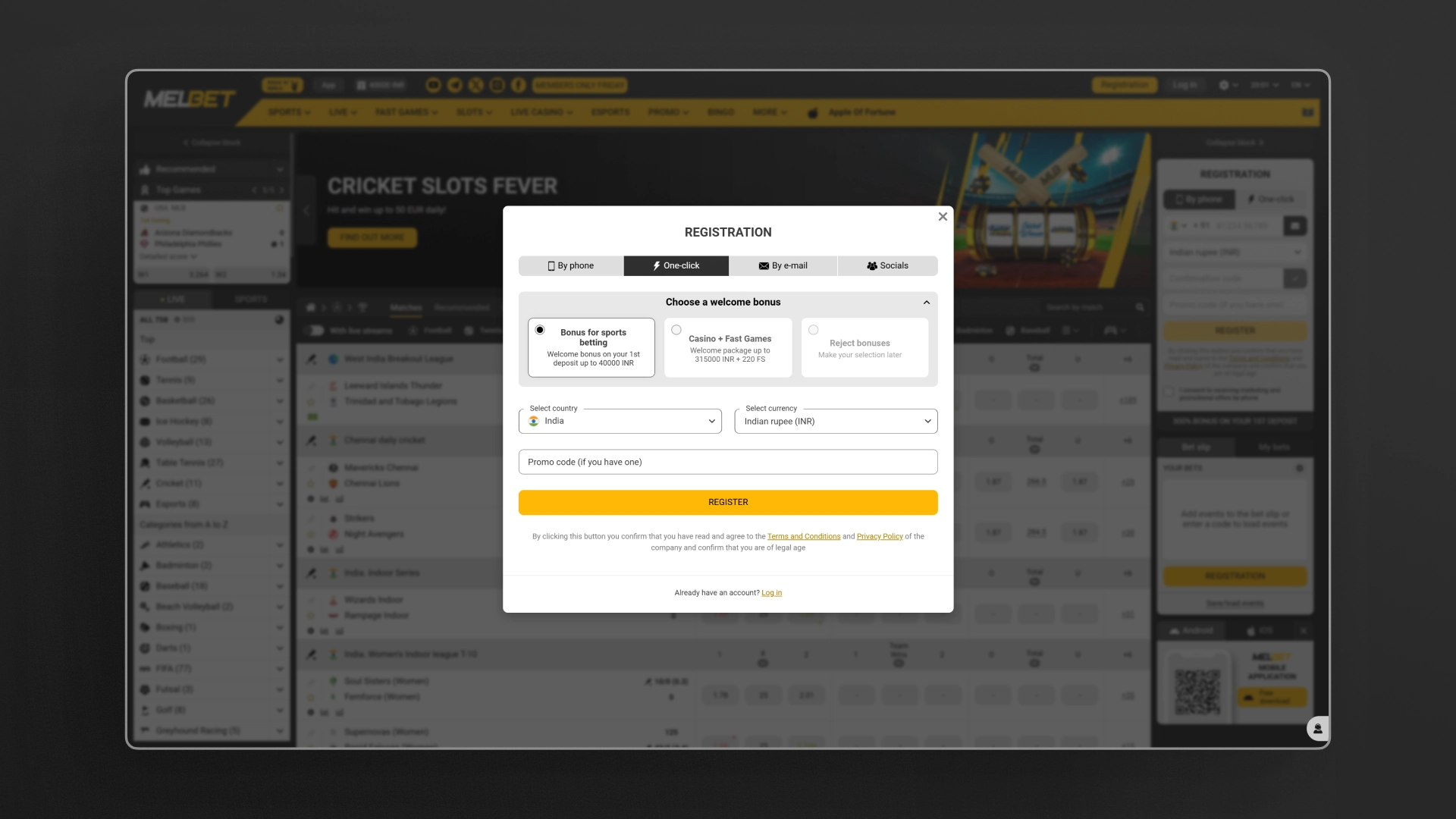 image one click registration Melbet india