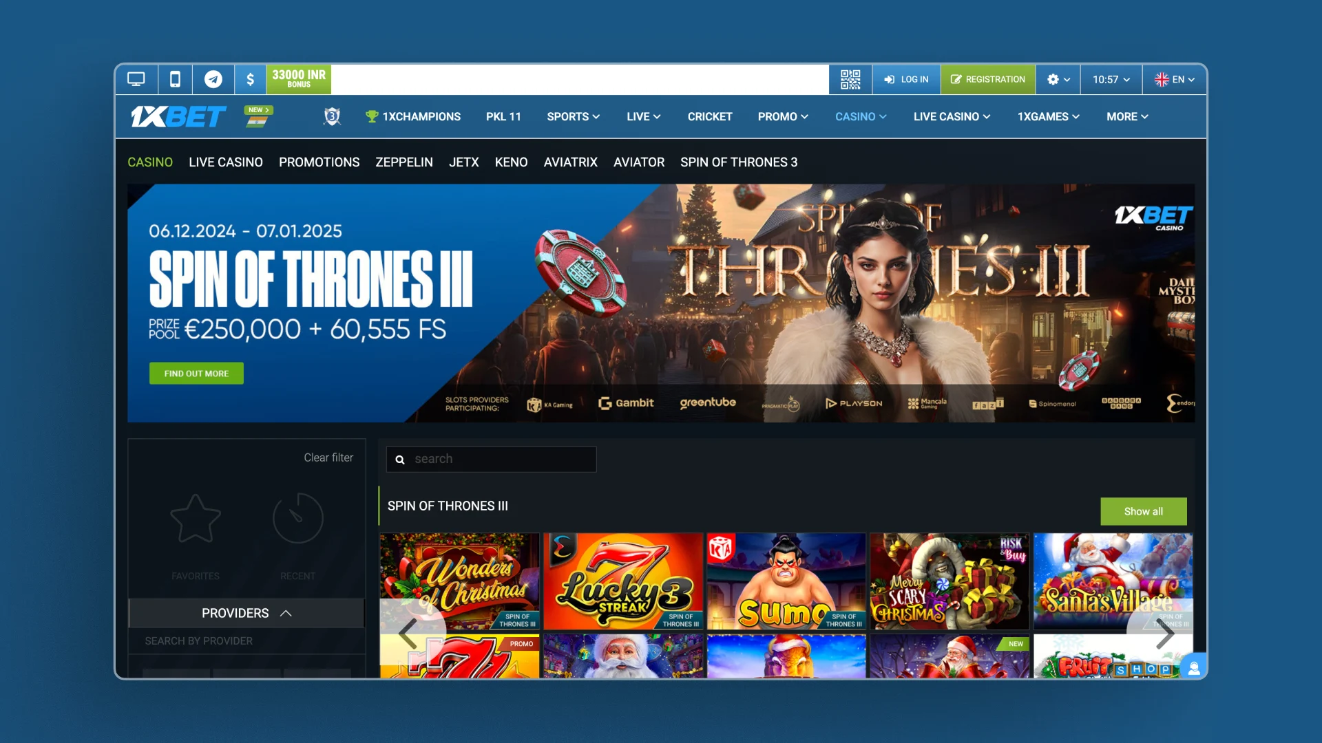 image Casino homepage 1xbet india