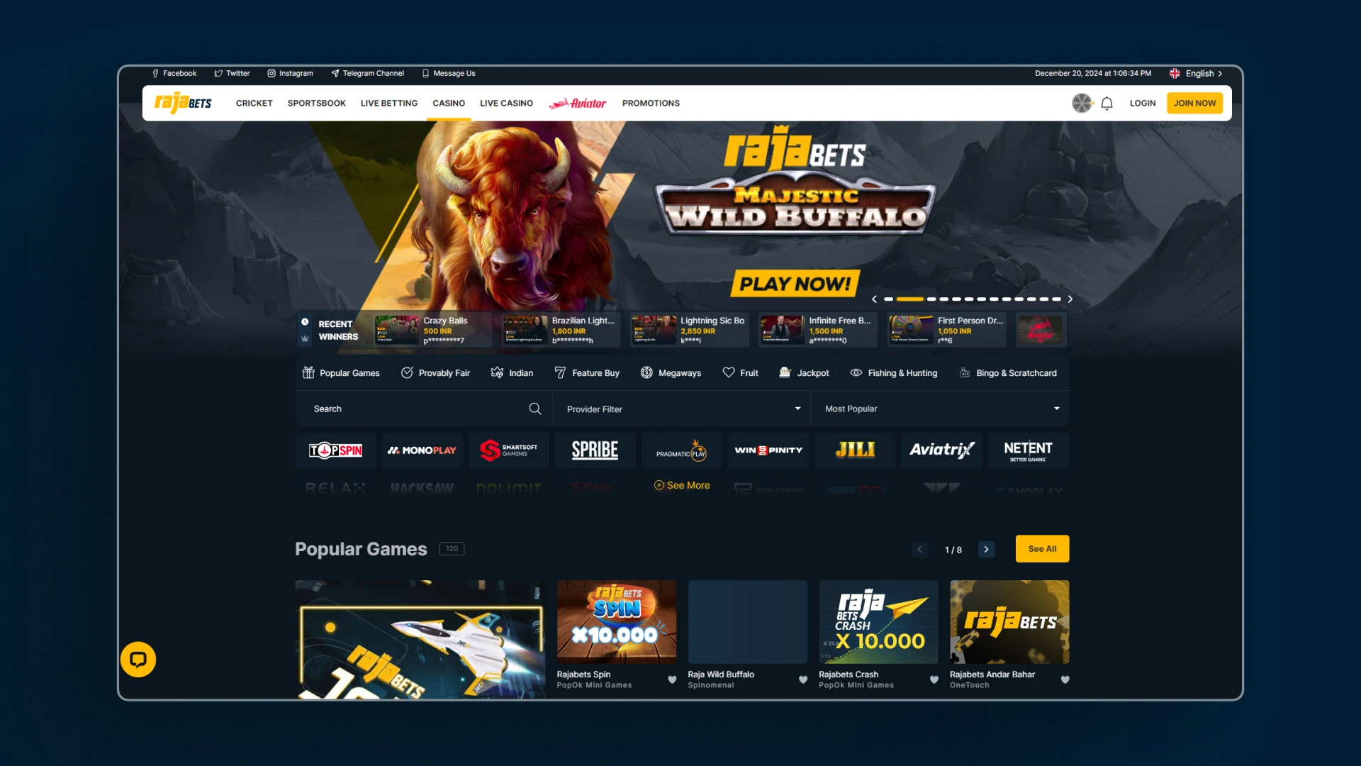 image Casino homepage rajabets india