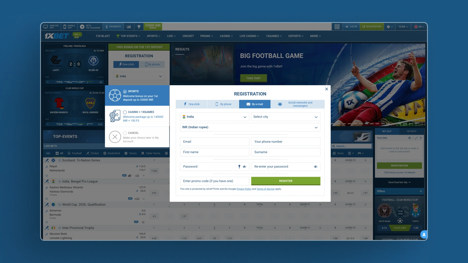 image Email Sign Up 1xbet india
