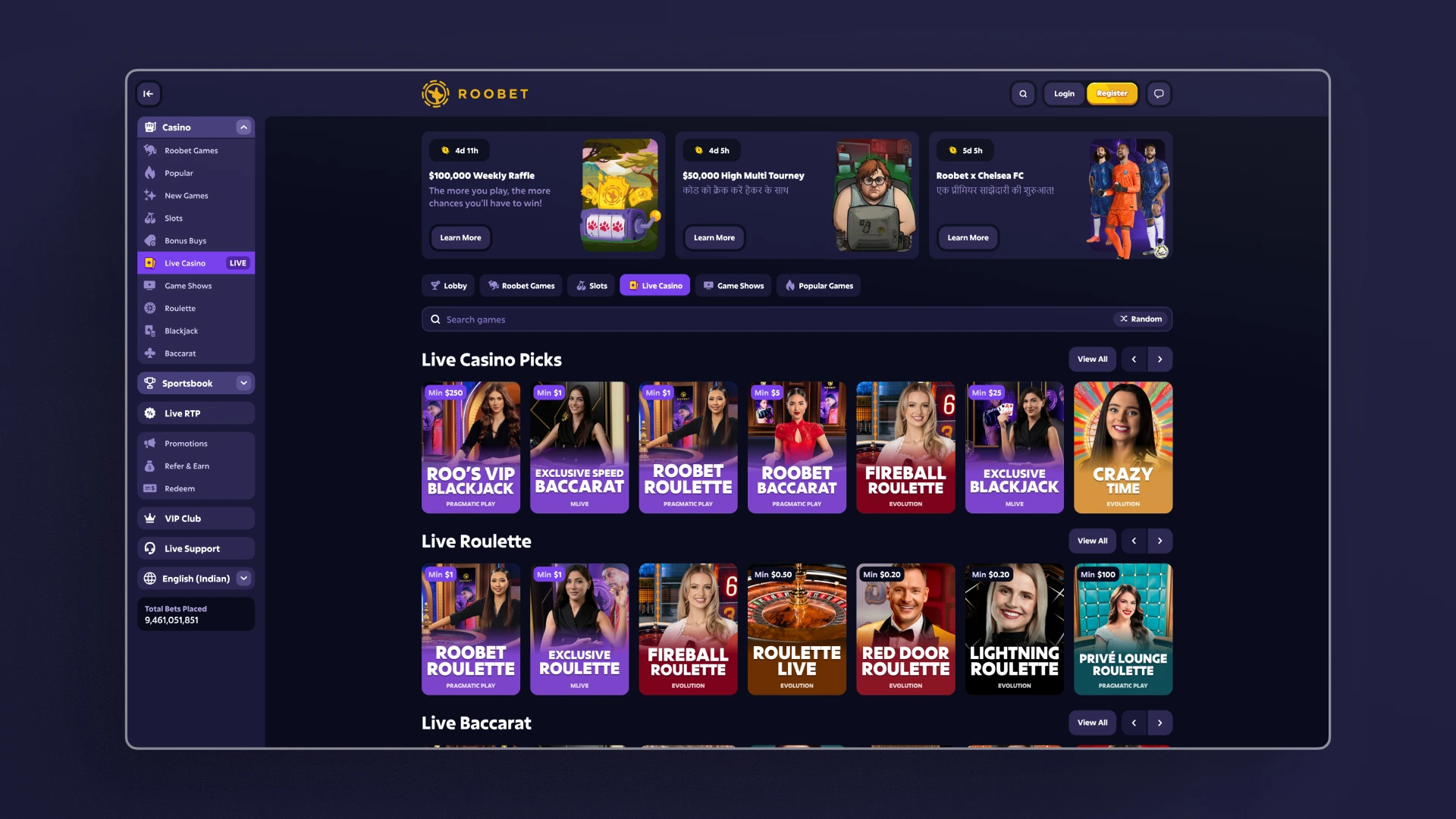 image Live Casino roobet india