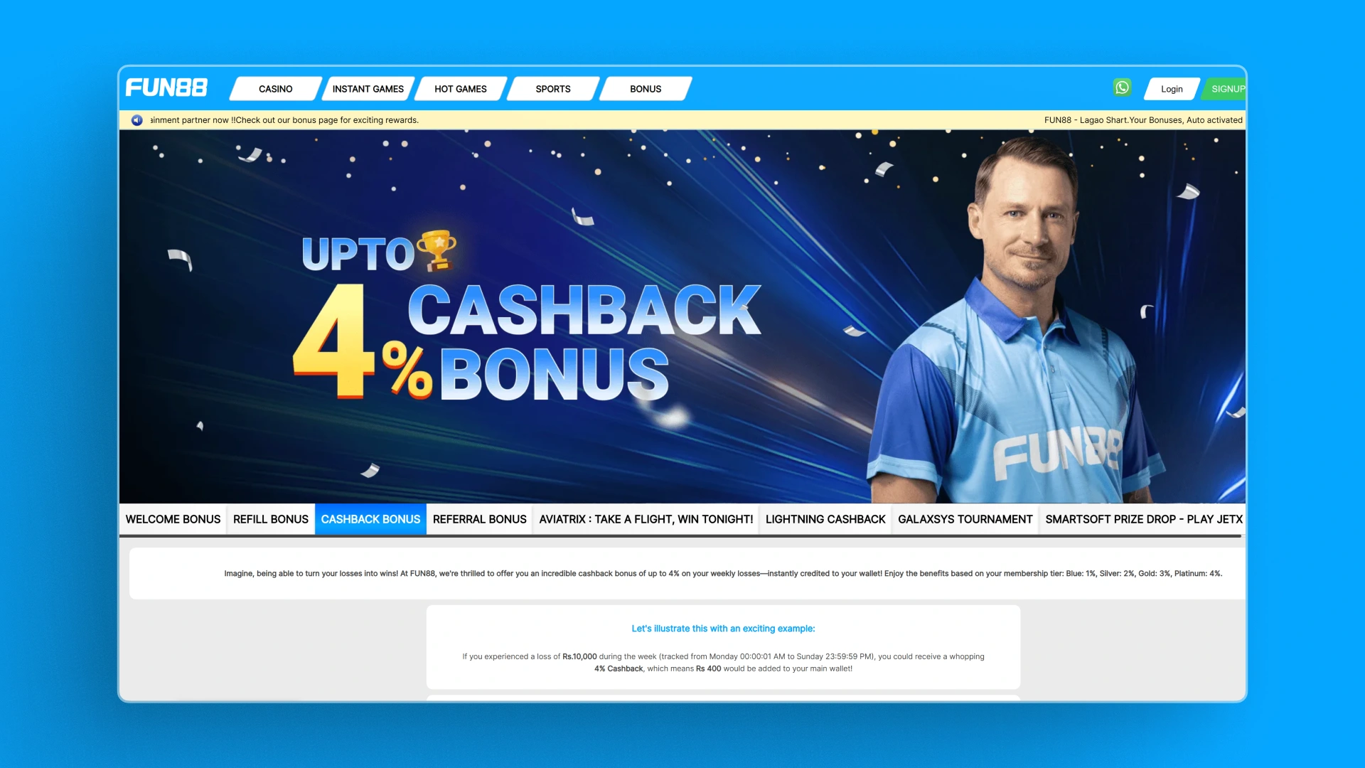 image Sports Bonuses fun88 india