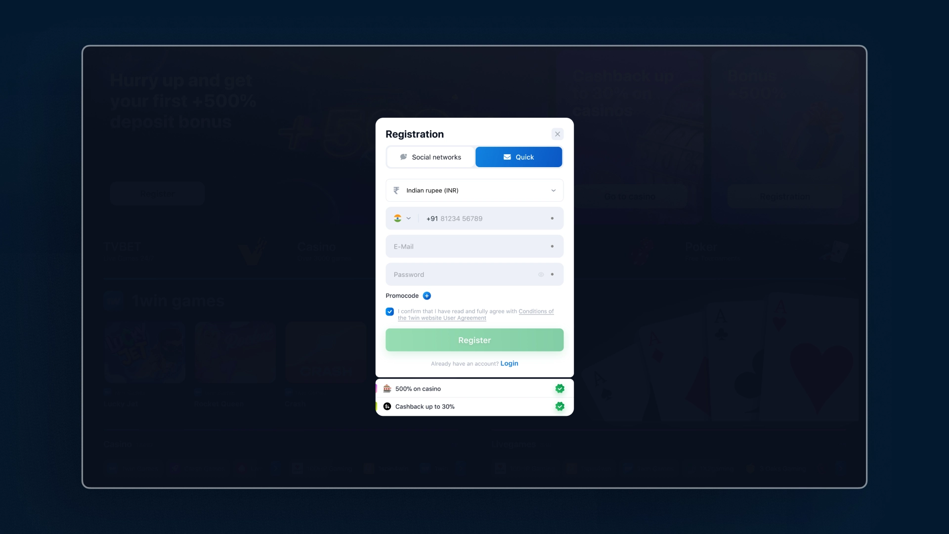 image how to sign up 1win india