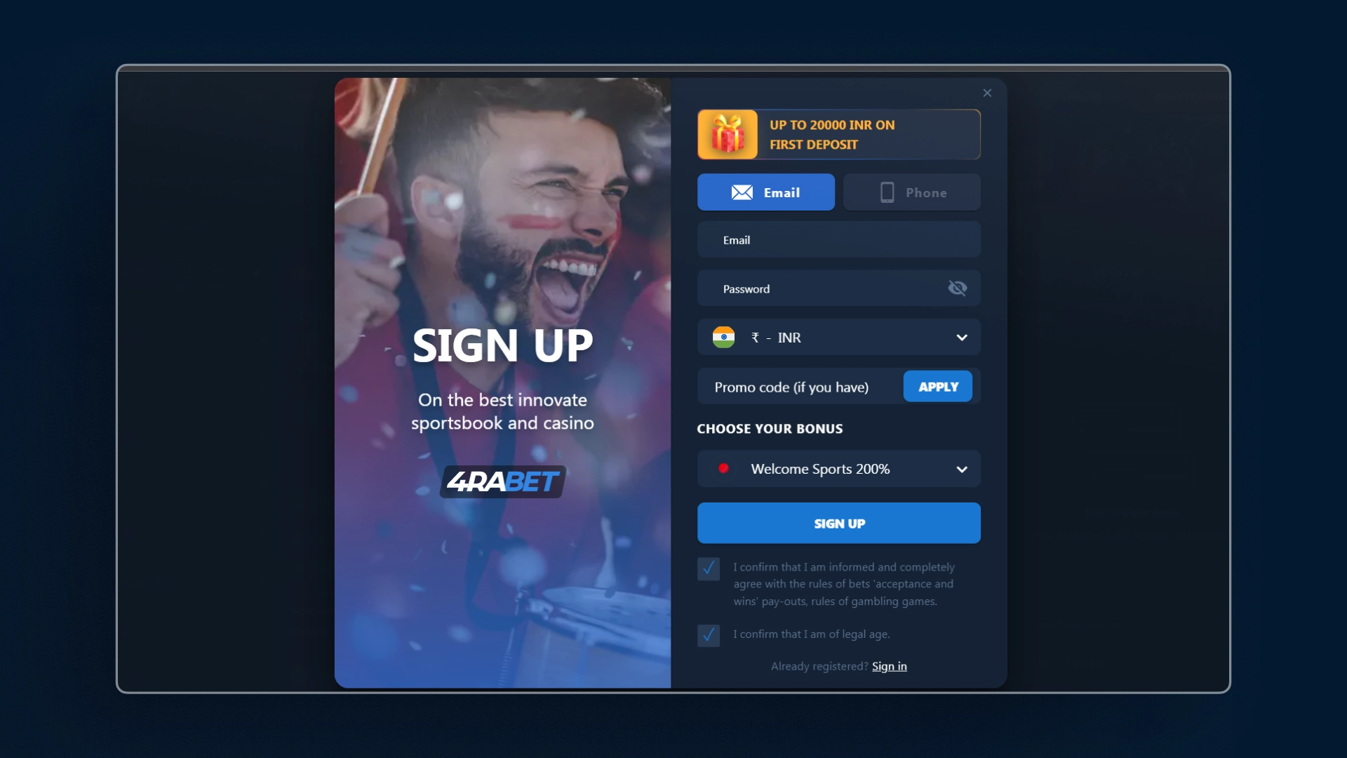 image how to sign up 4rabet india