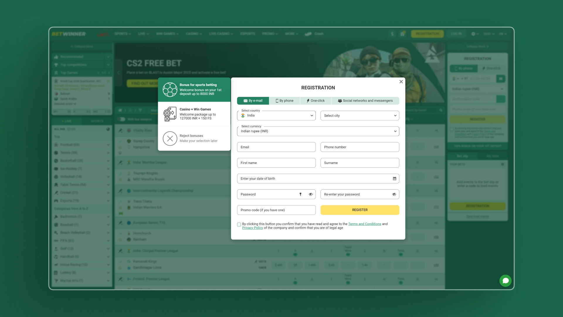image how to sign up BetWinner india