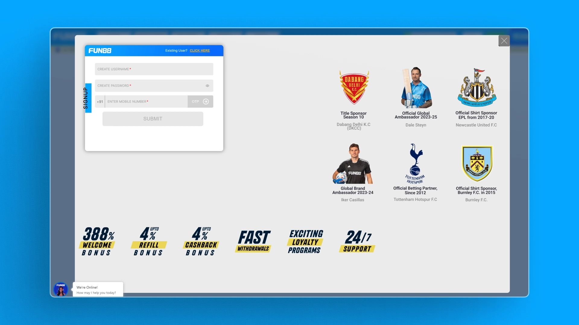 image how to sign up Fun88 india