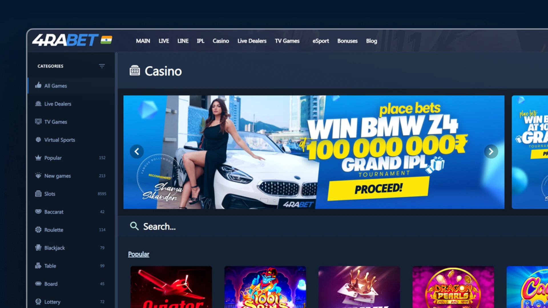 image Casino homepage 4rabet india