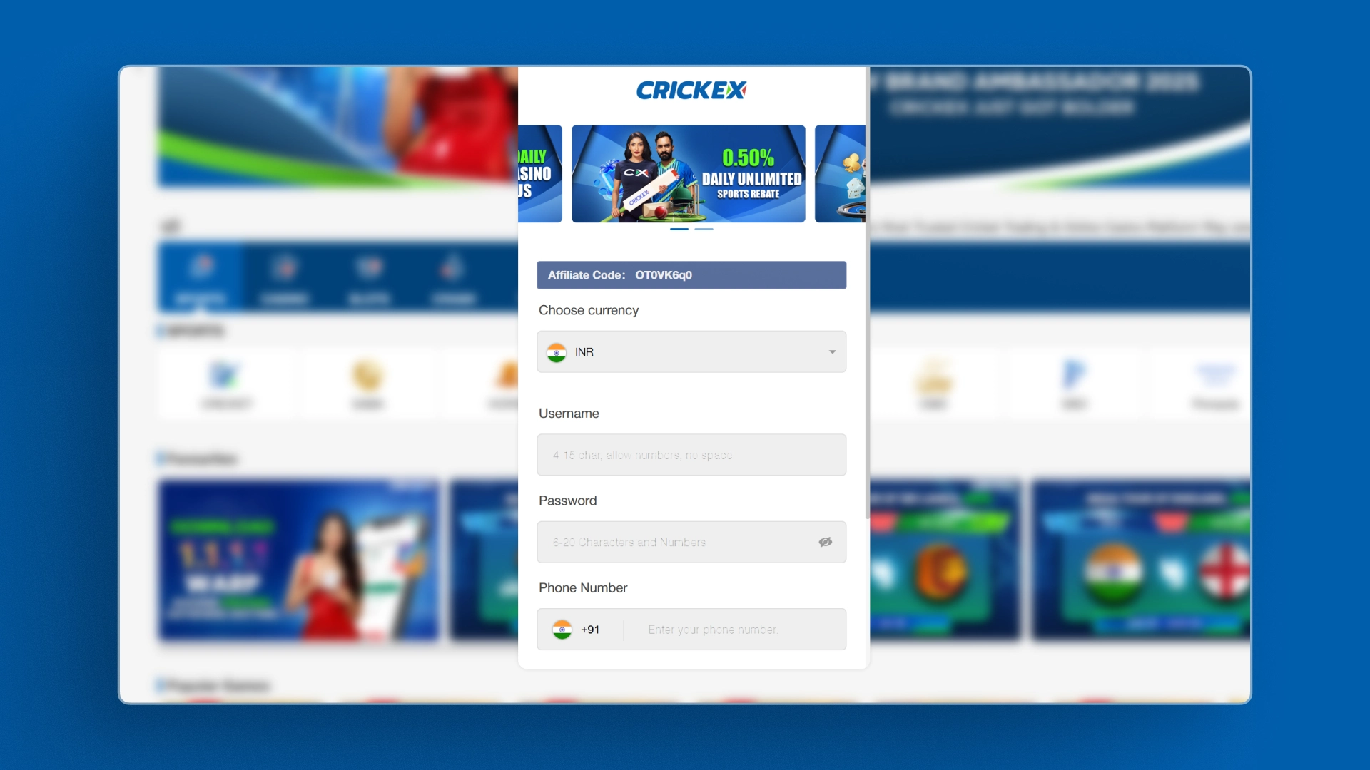 image how to sign up Crickex india