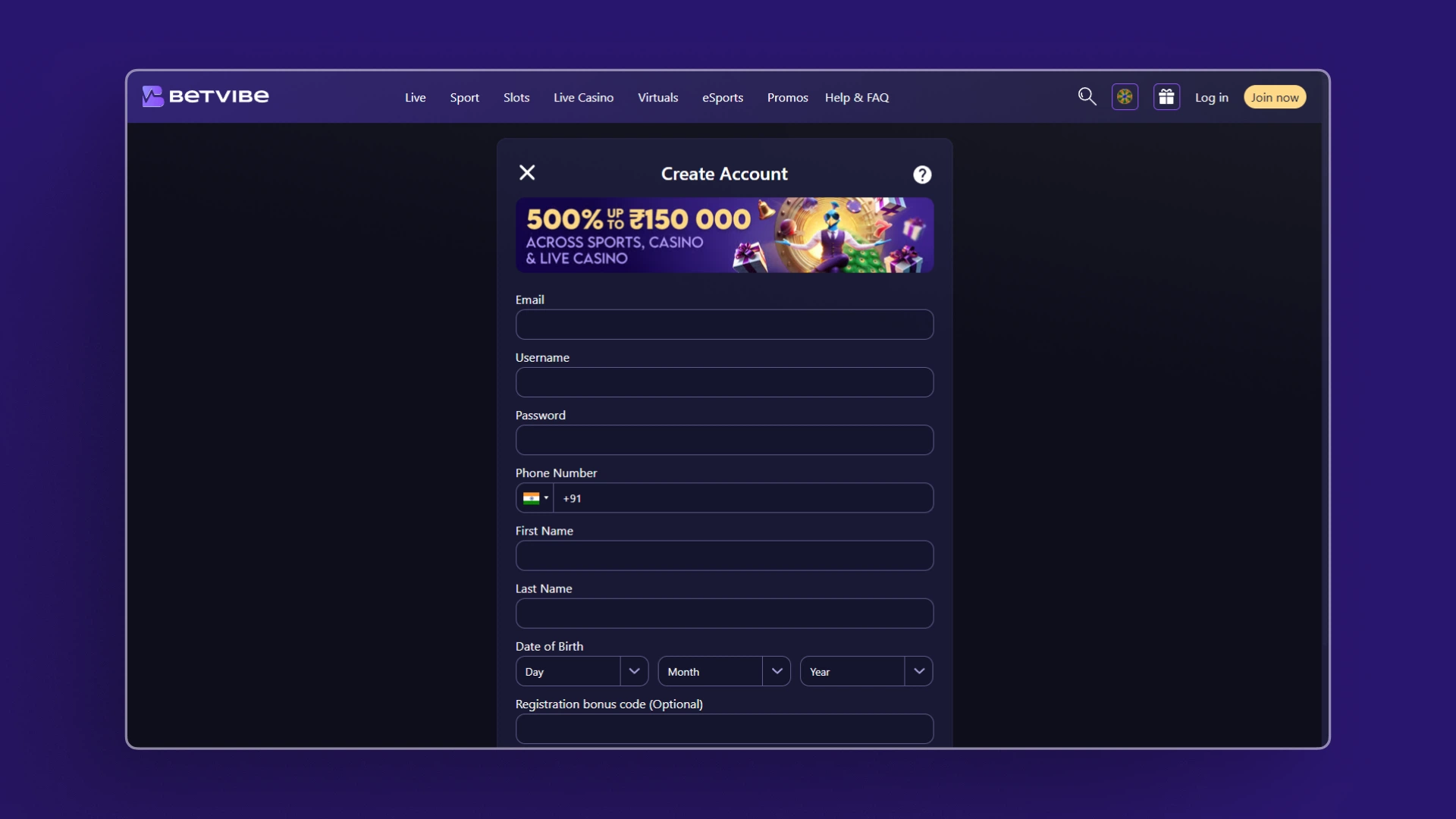 image how to sign up betvibe india