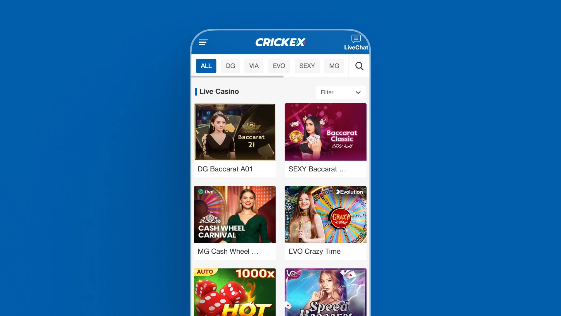 image mobile app casino Crickex india