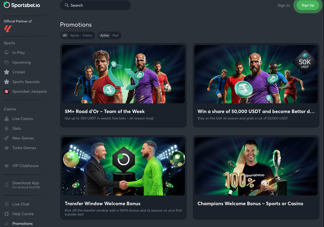 Sportsbet.io bonus page