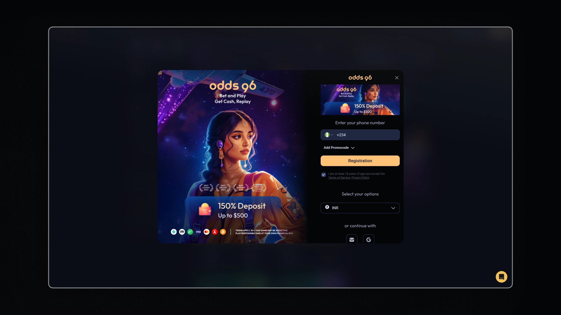 image how to sign up Odds96 india