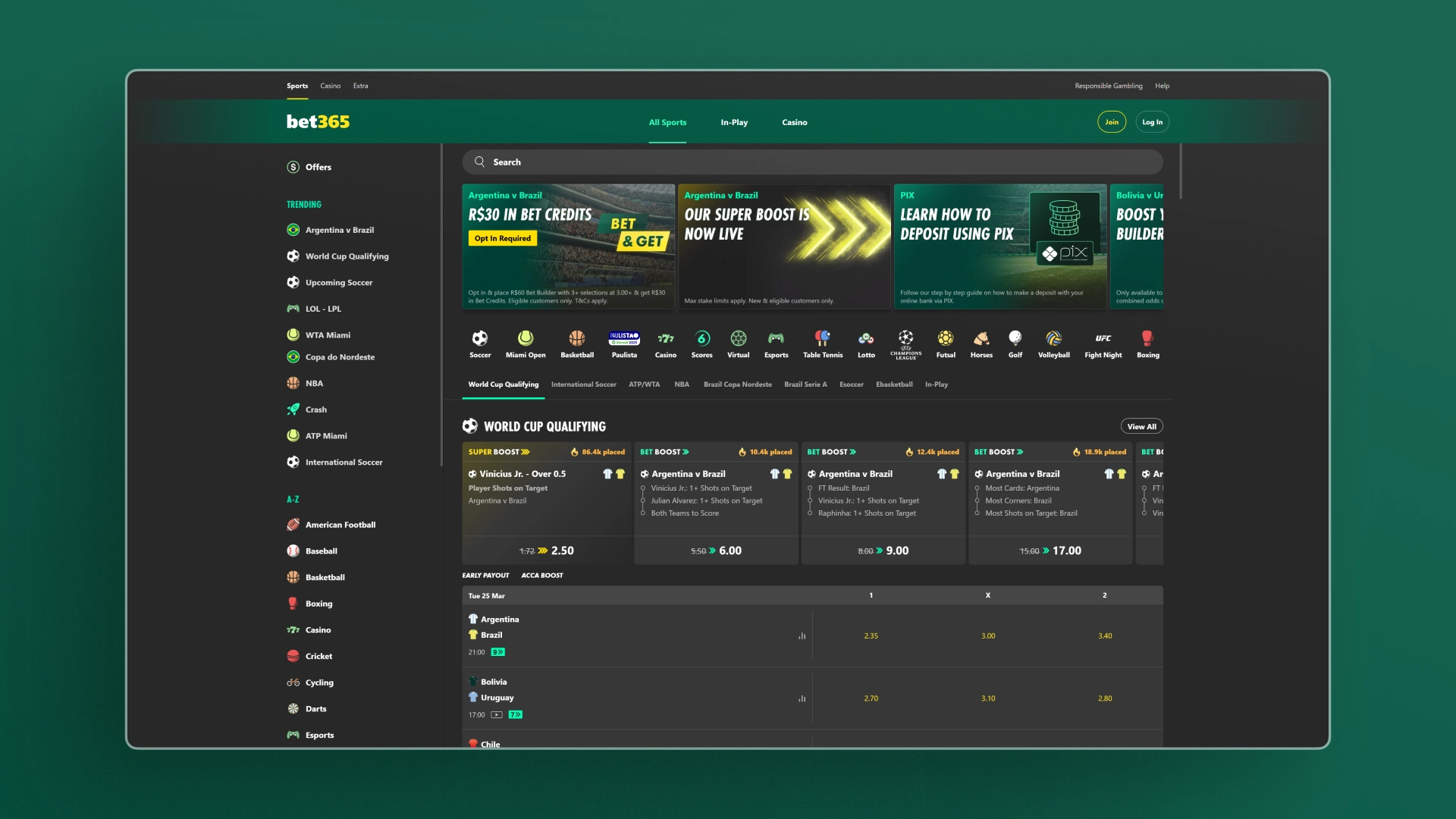 screenshot sports bet365