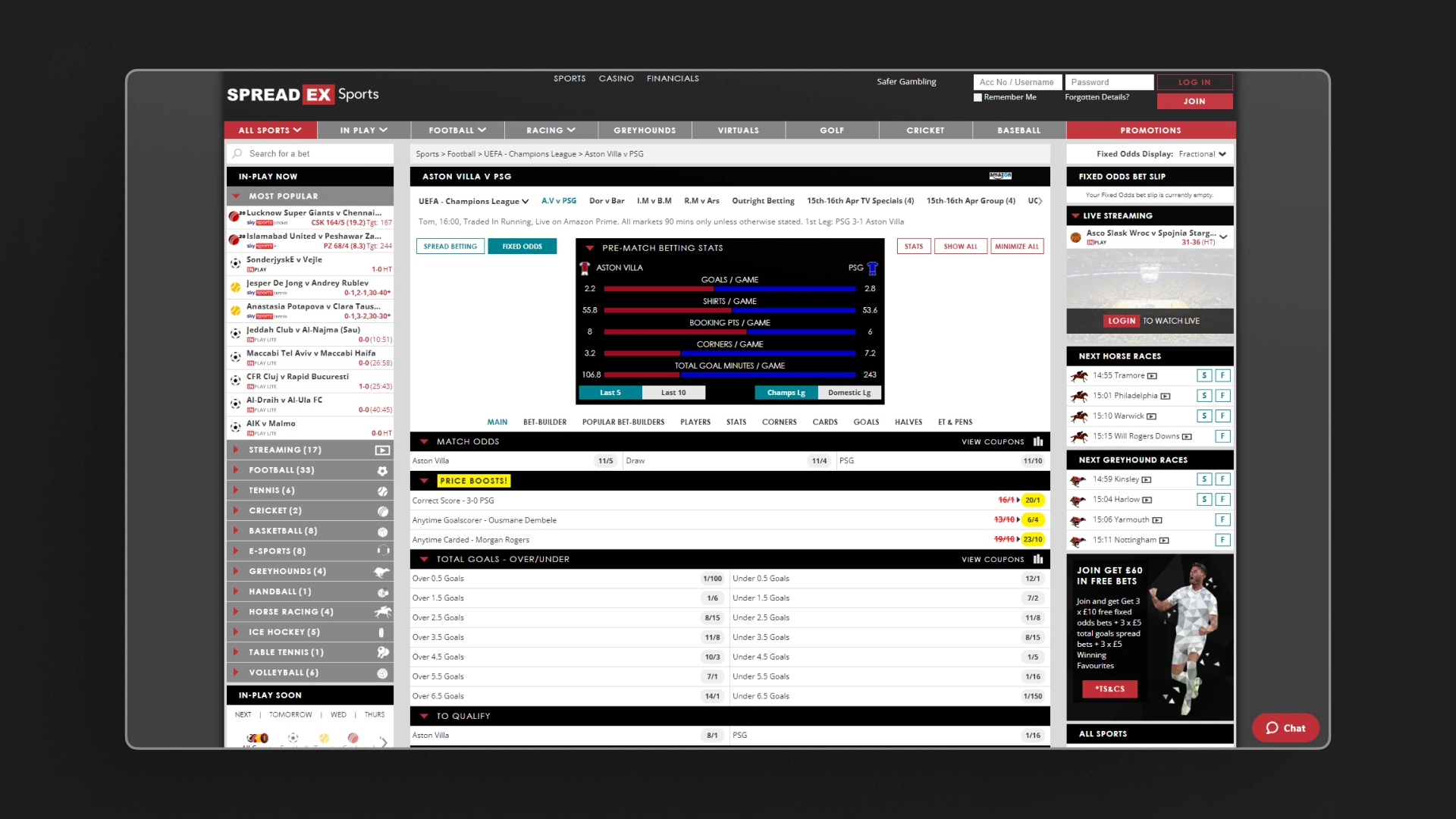 image bet markets Spreadex Sports