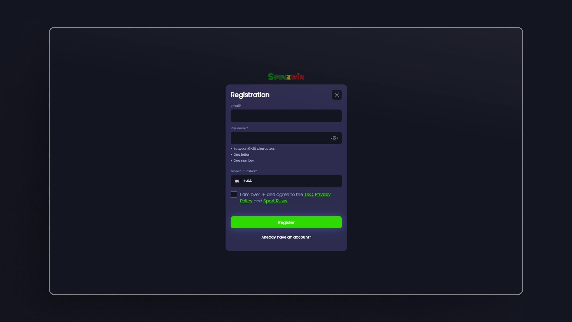 image register SpinzWin
