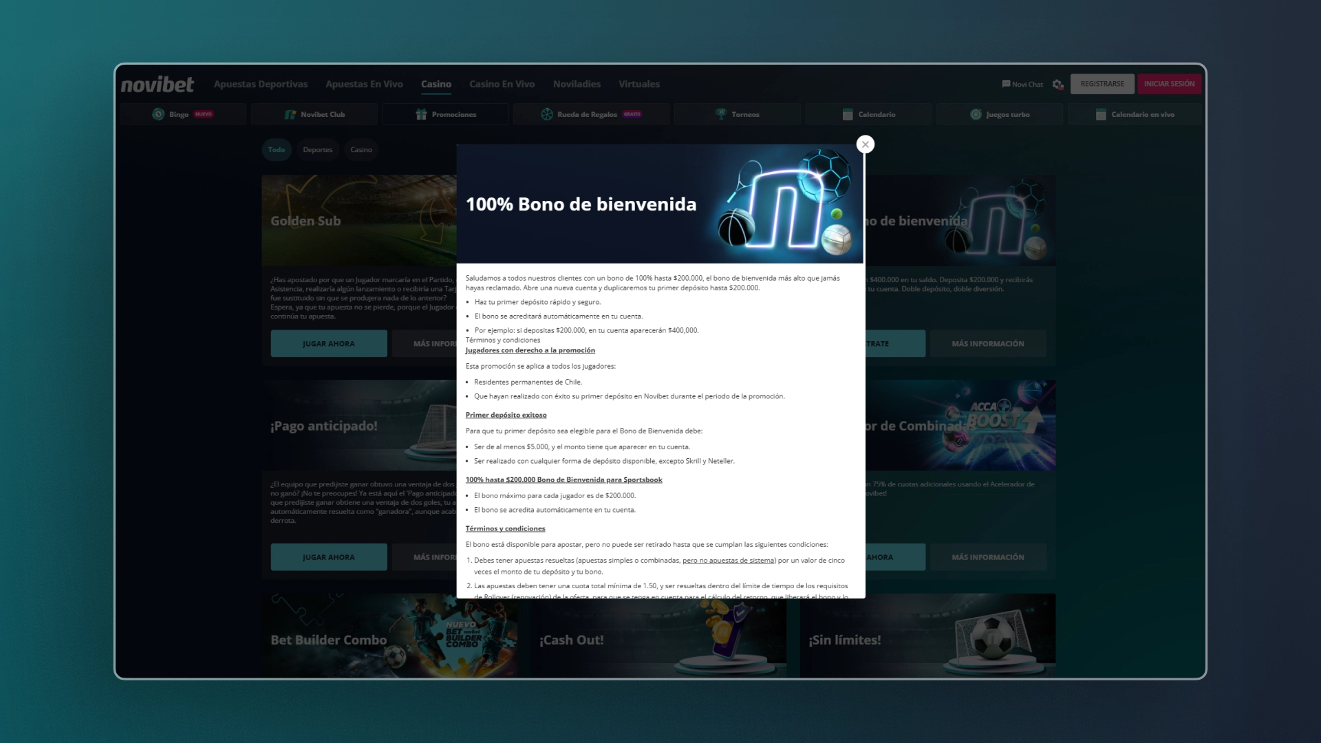 captura de pantalla Bono de bienvenida Novibet