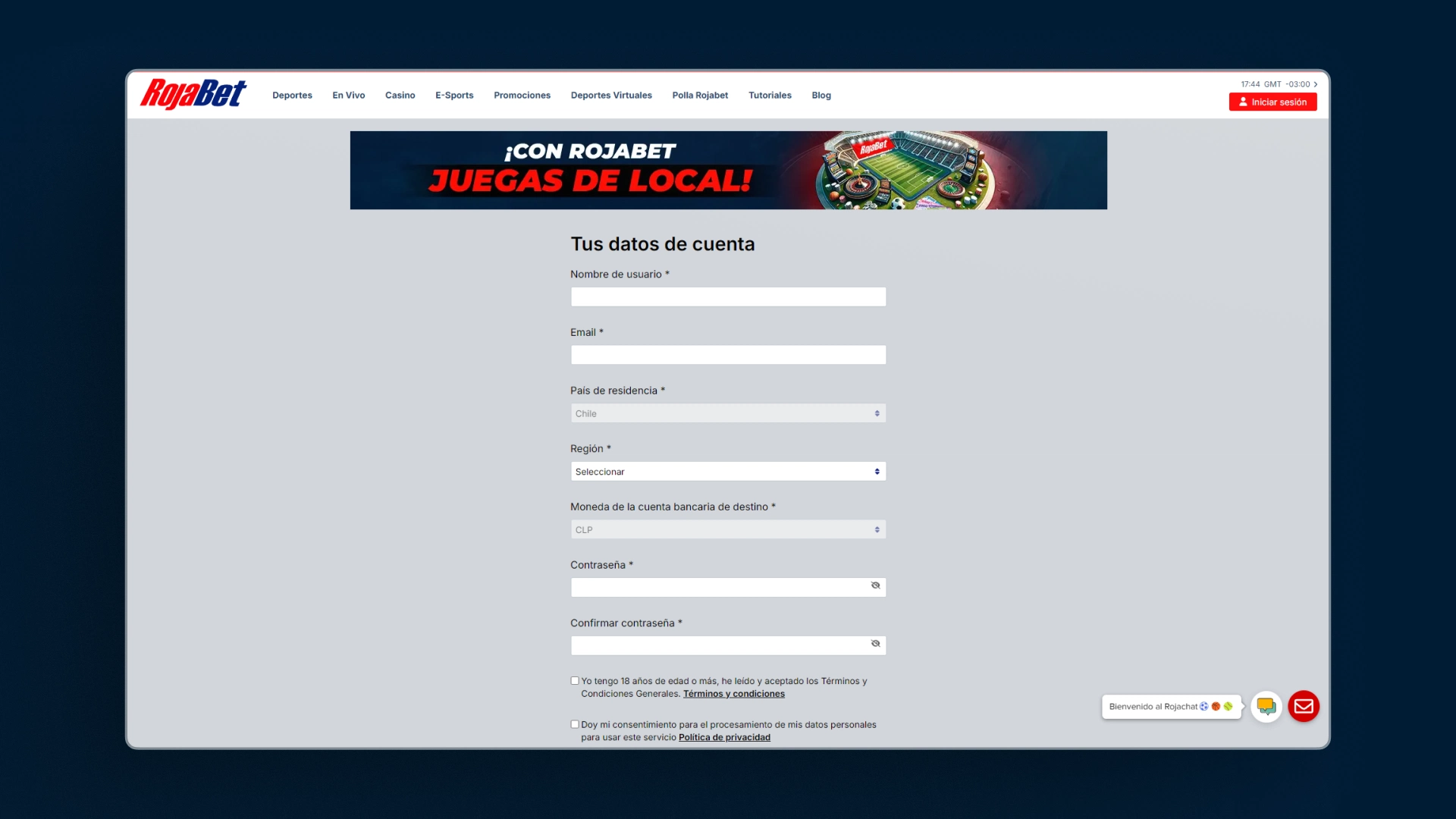 captura de pantalla registro rojabet