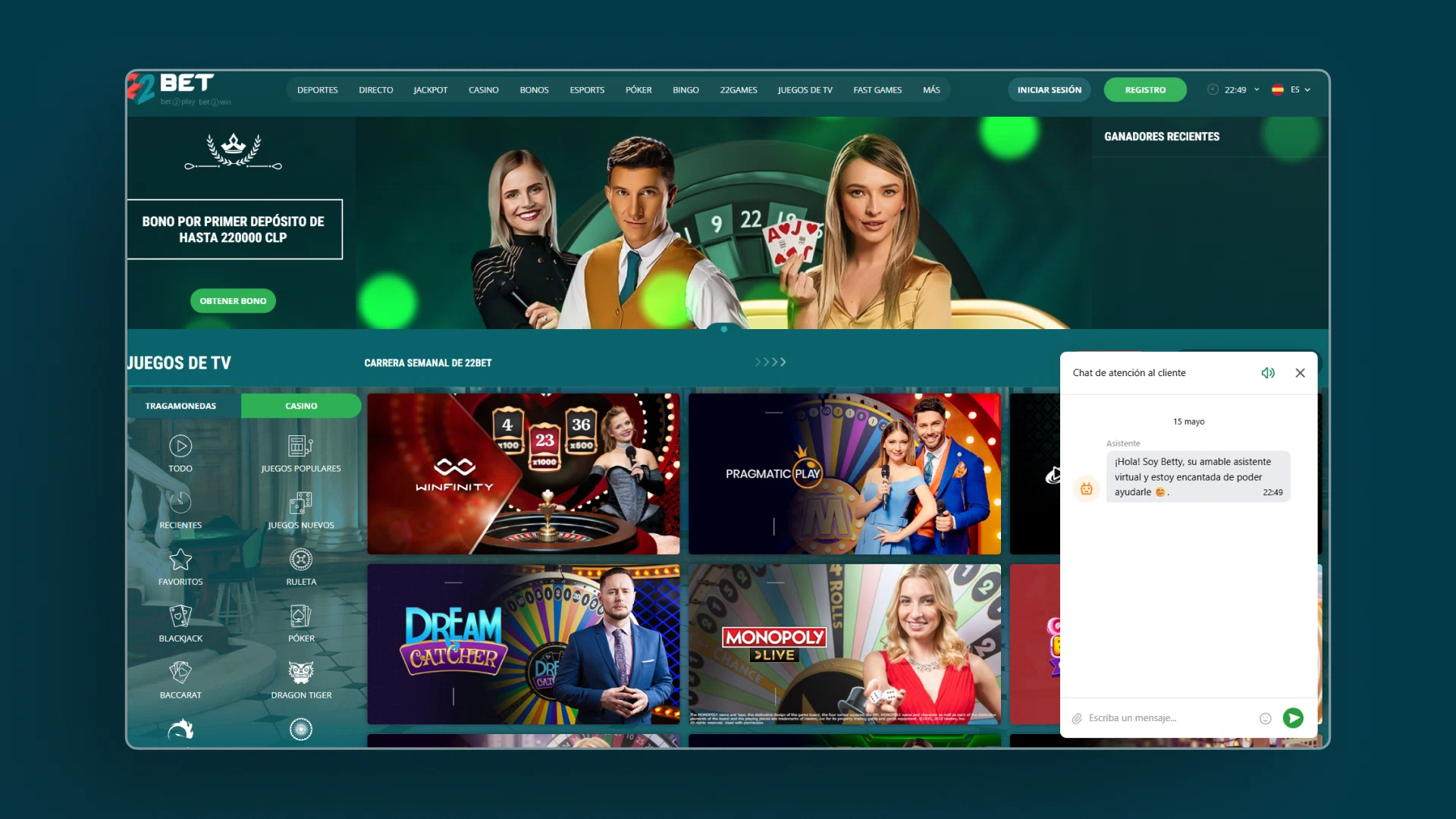 captura de pantalla Atención al cliente 22bet