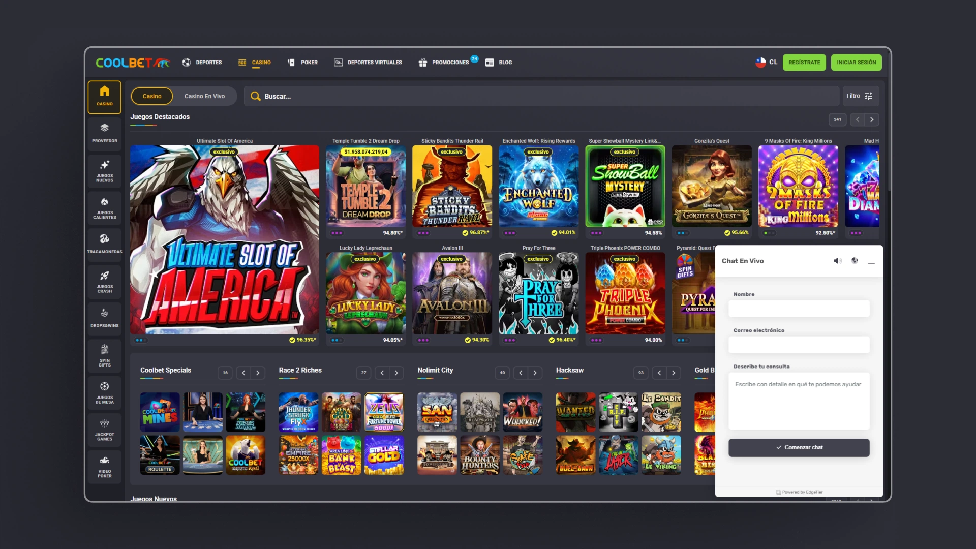 captura de pantalla Atención al cliente Coolbet