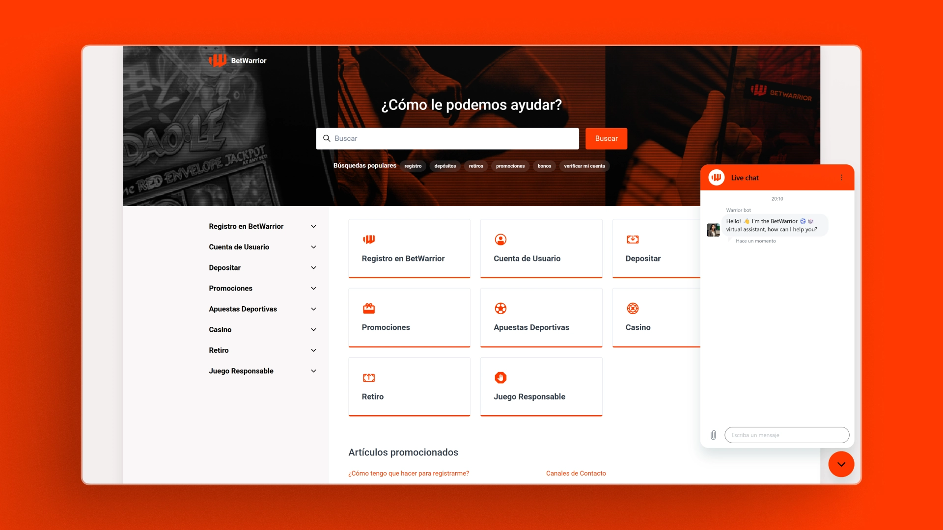 captura de pantalla Atención al cliente MegaWin