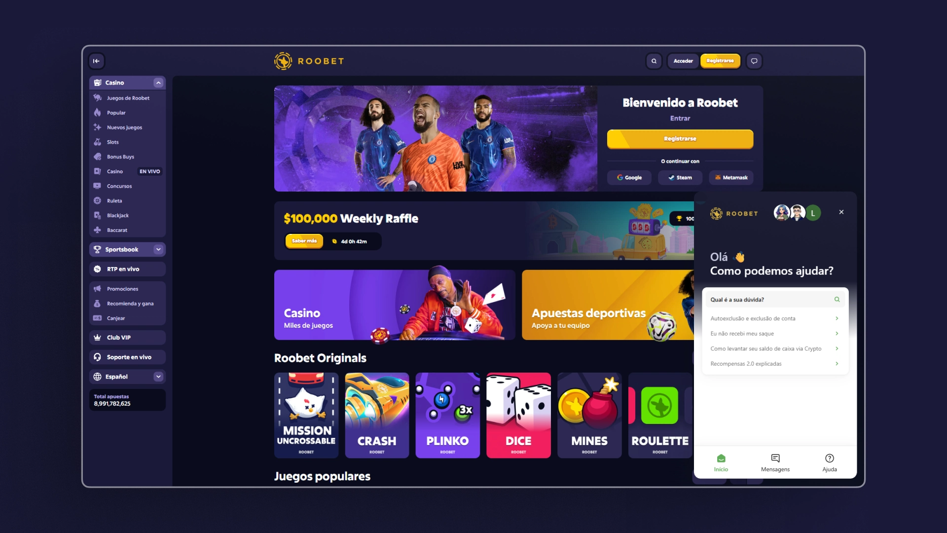 captura de pantalla Atención al cliente Roobet