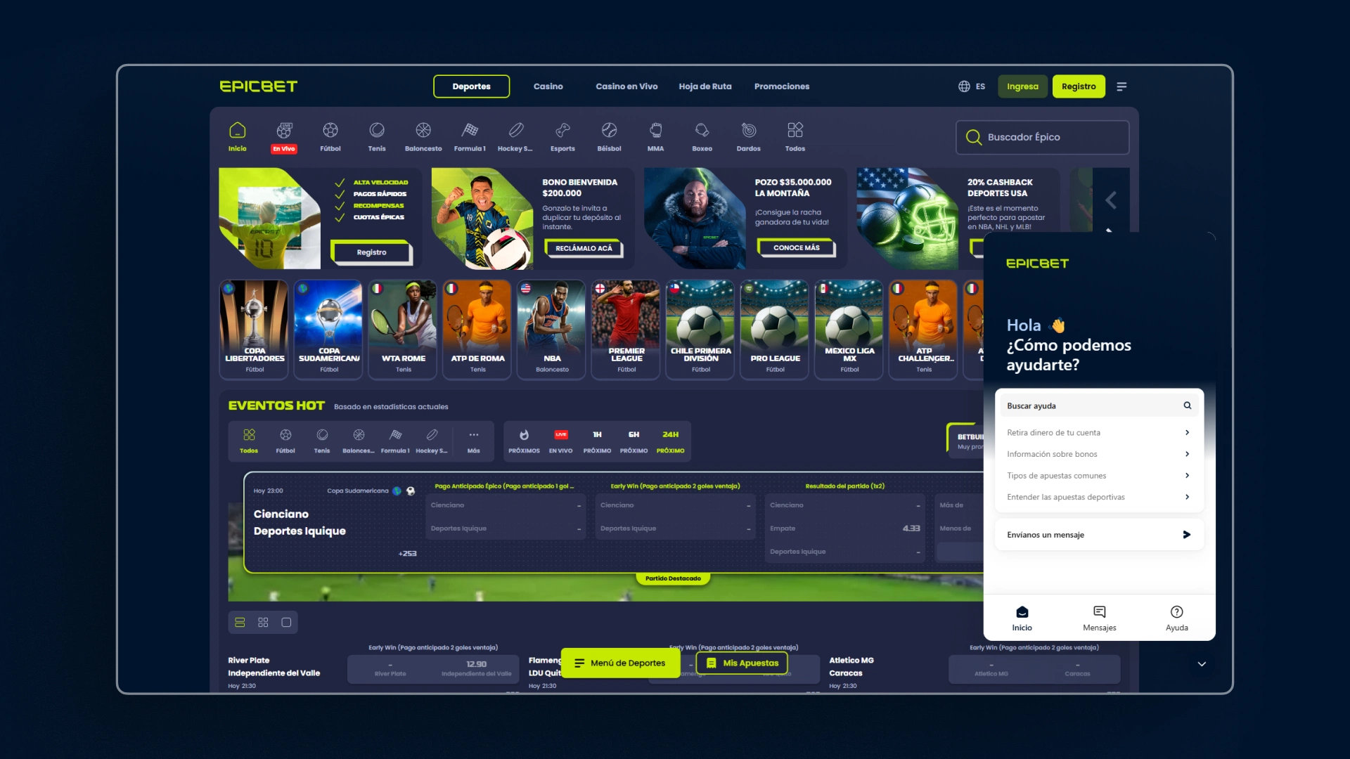 captura de pantalla Atención al cliente epicbet
