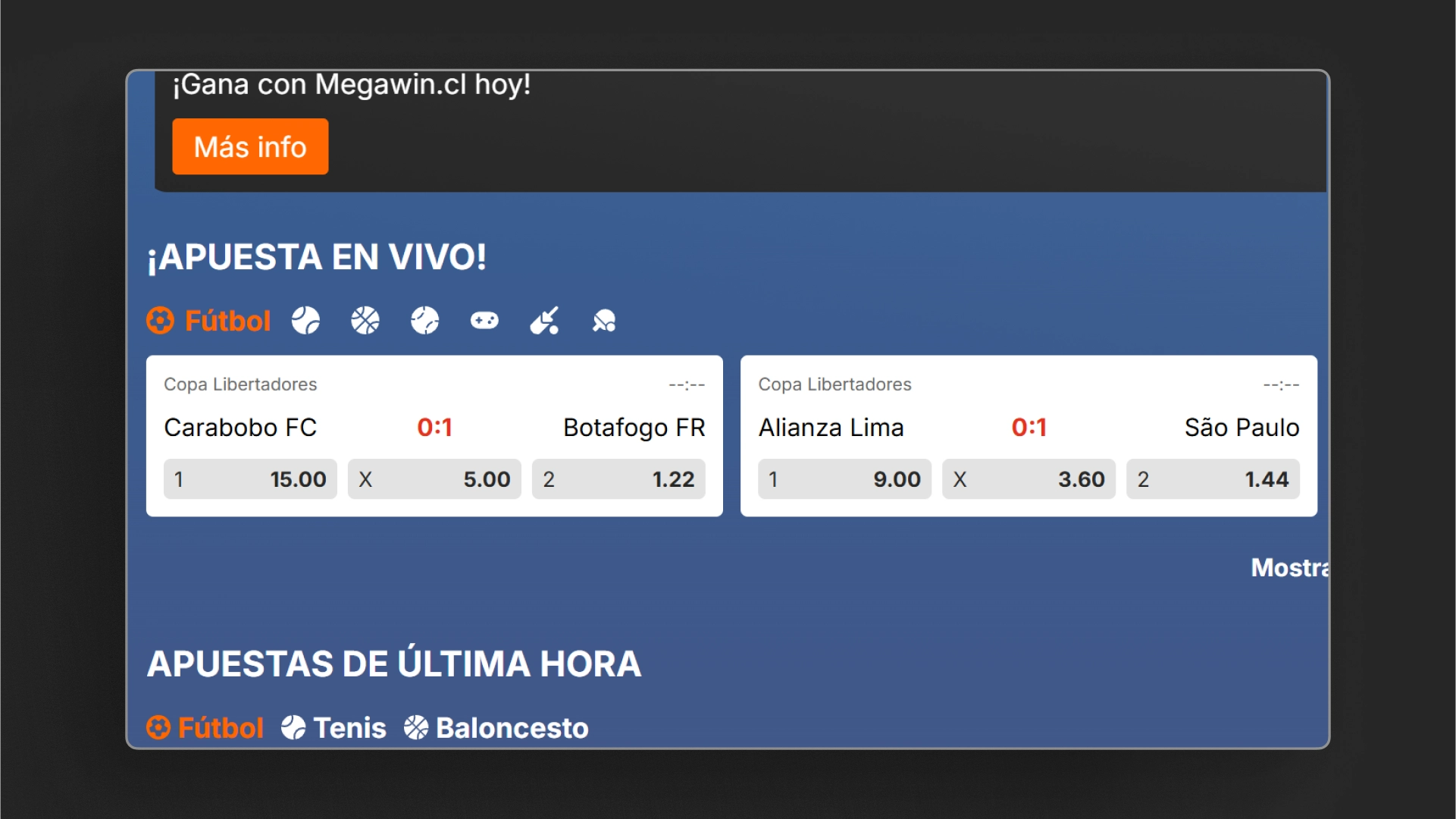 captura de pantalla Deportes MegaWin
