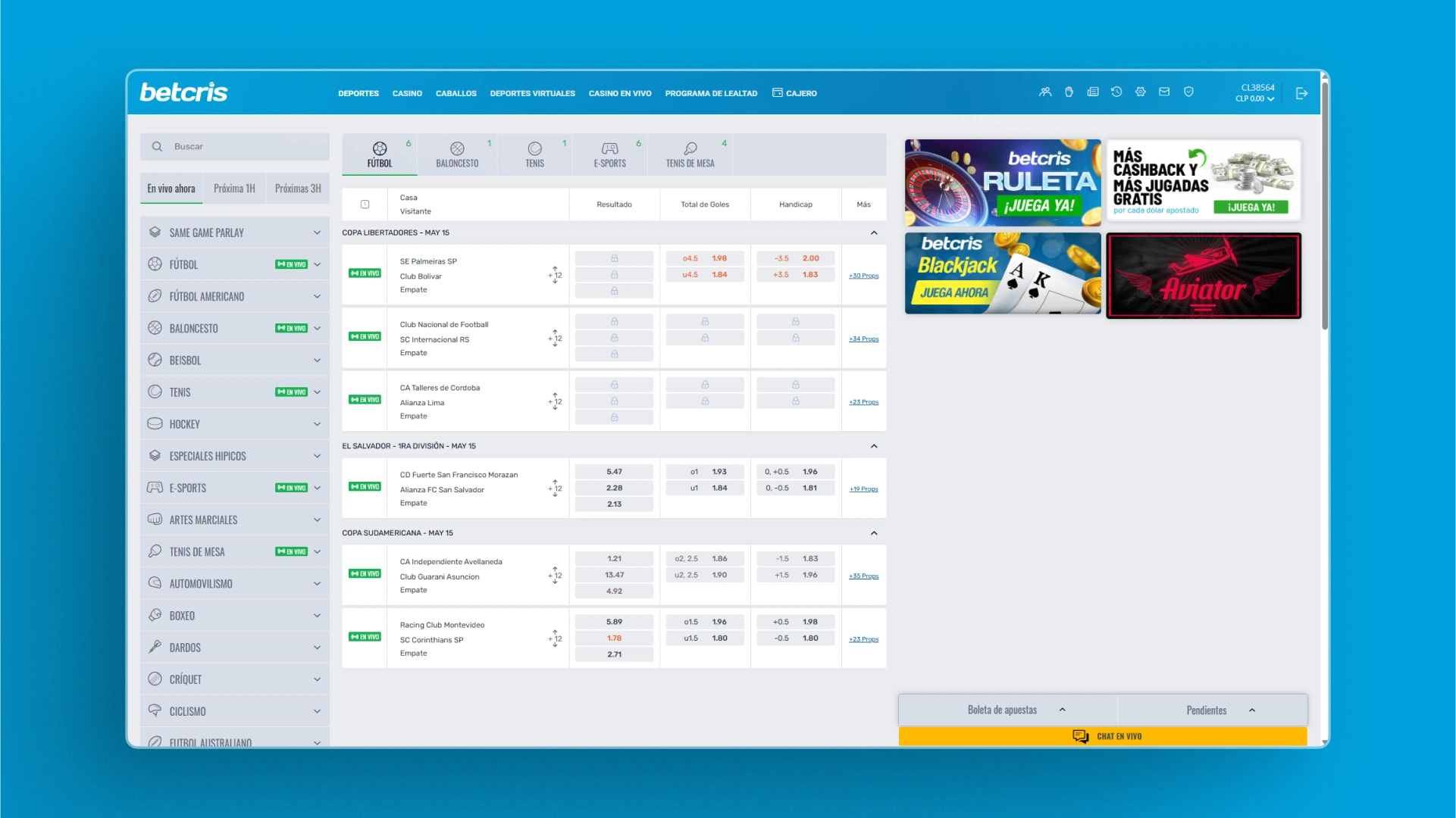 captura de pantalla Deportes betcris