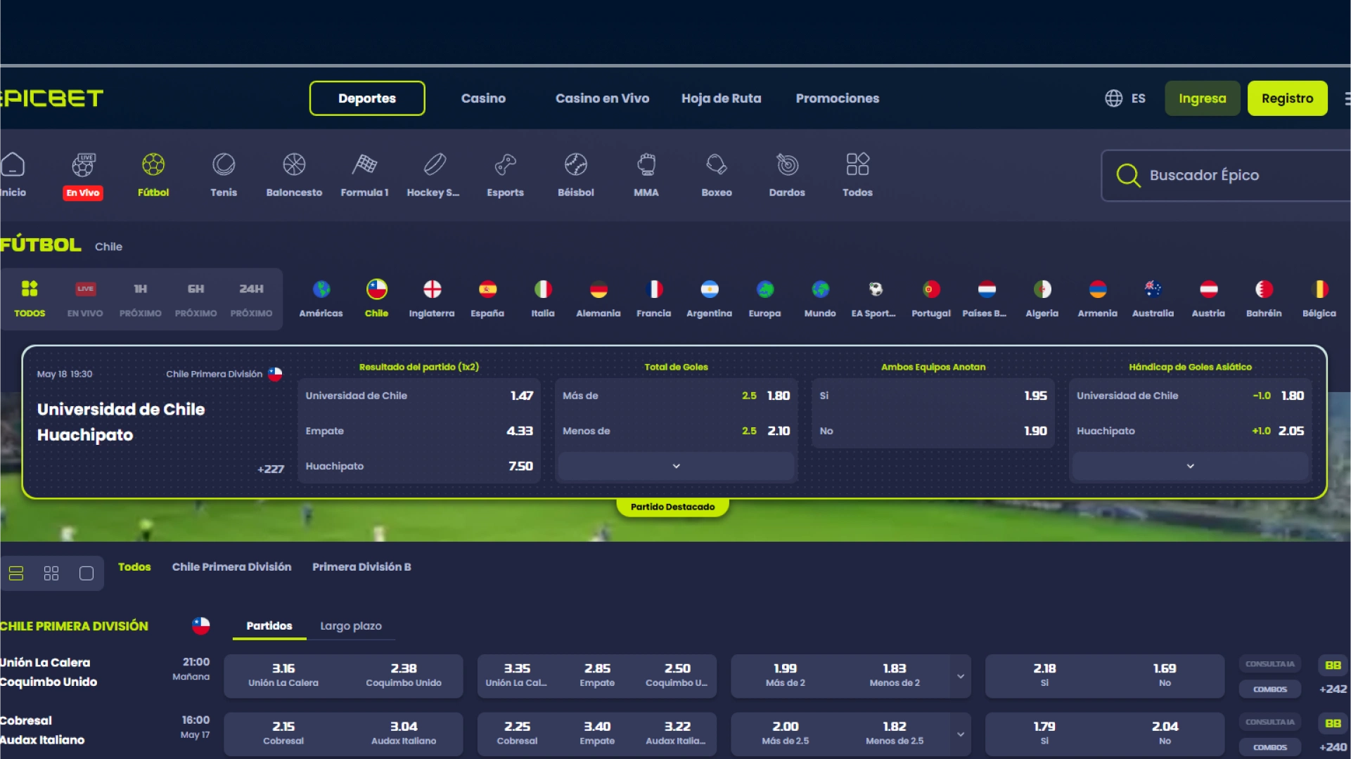 captura de pantalla Deportes epicbet