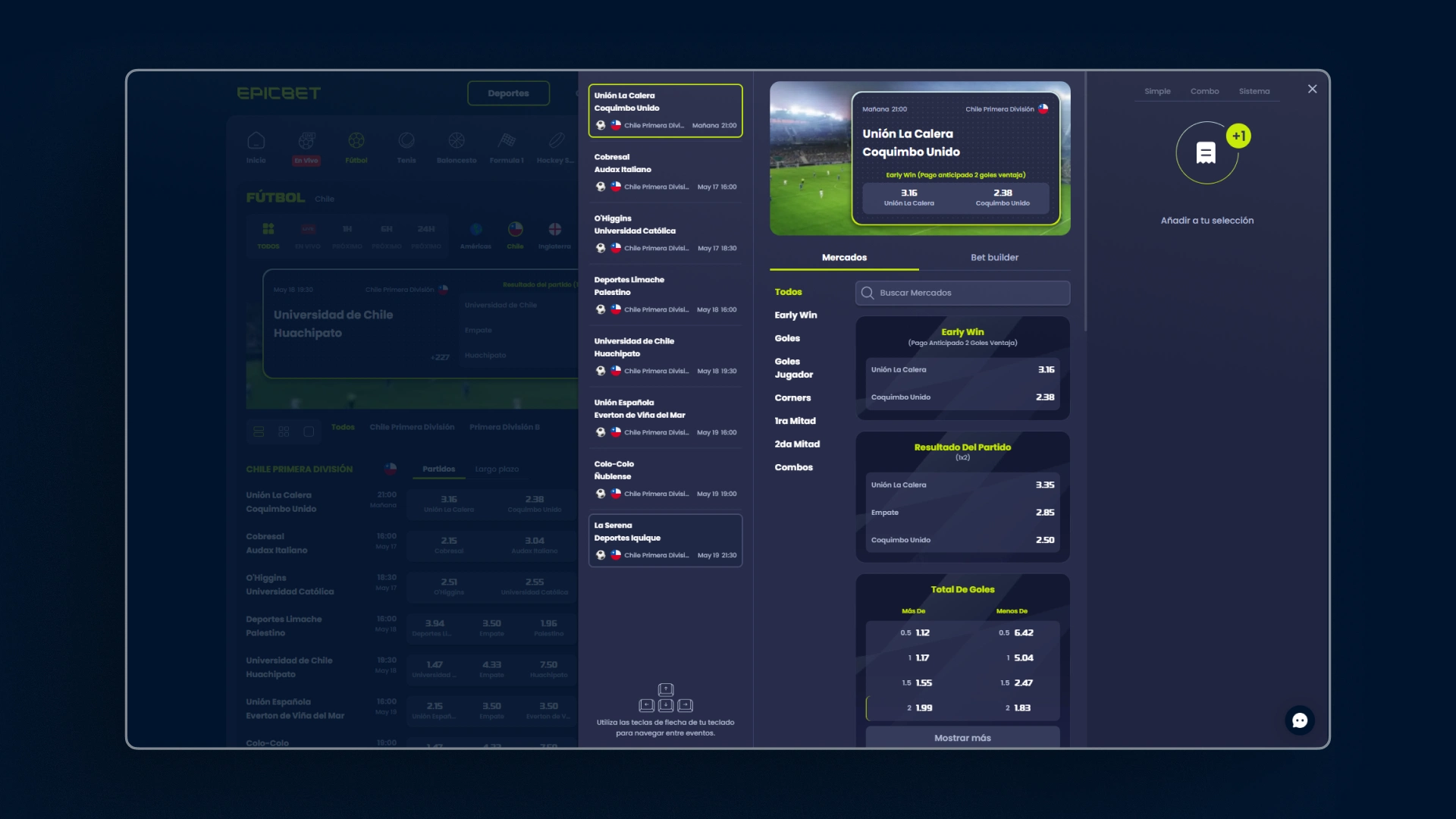 captura de pantalla Mercados destacados epicbet