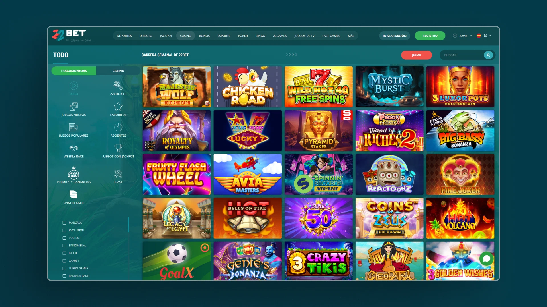 captura de pantalla casino 22bet
