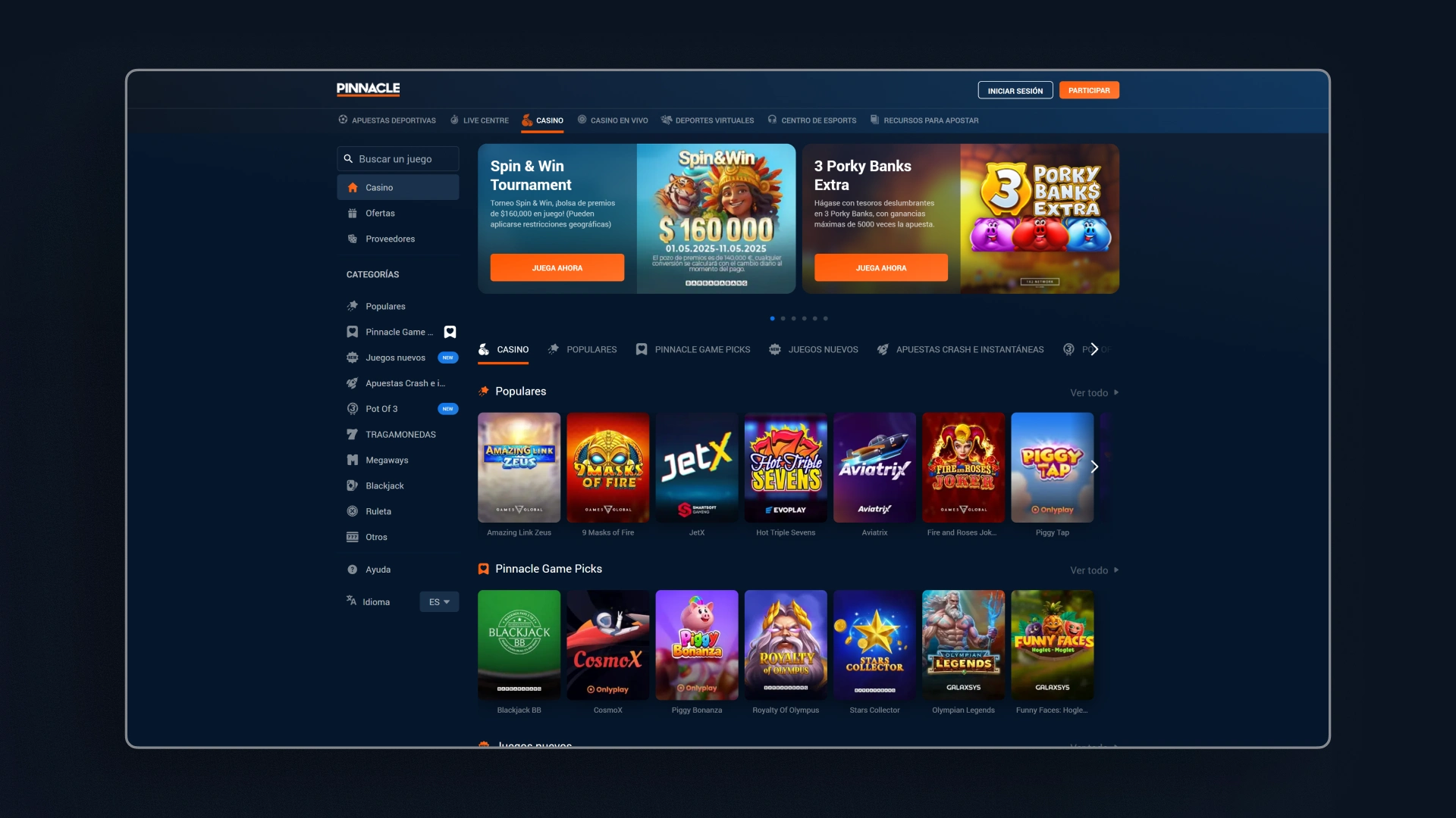 captura de pantalla casino Pinnacle