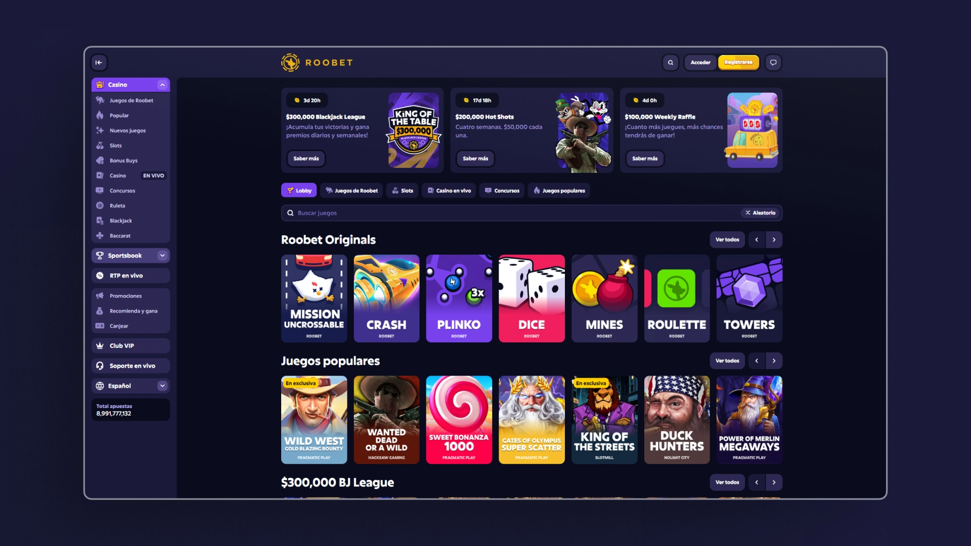 captura de pantalla casino Roobet