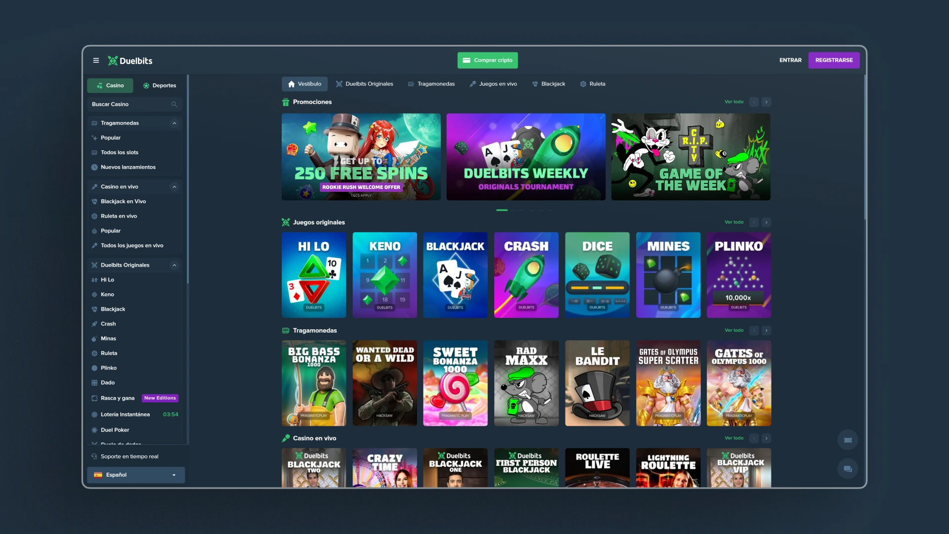 captura de pantalla casino duelbits