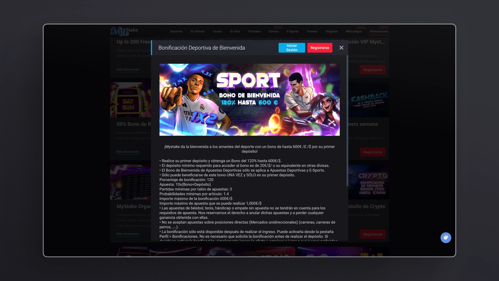 captura de pantalla Cómo activar el bono MyStake