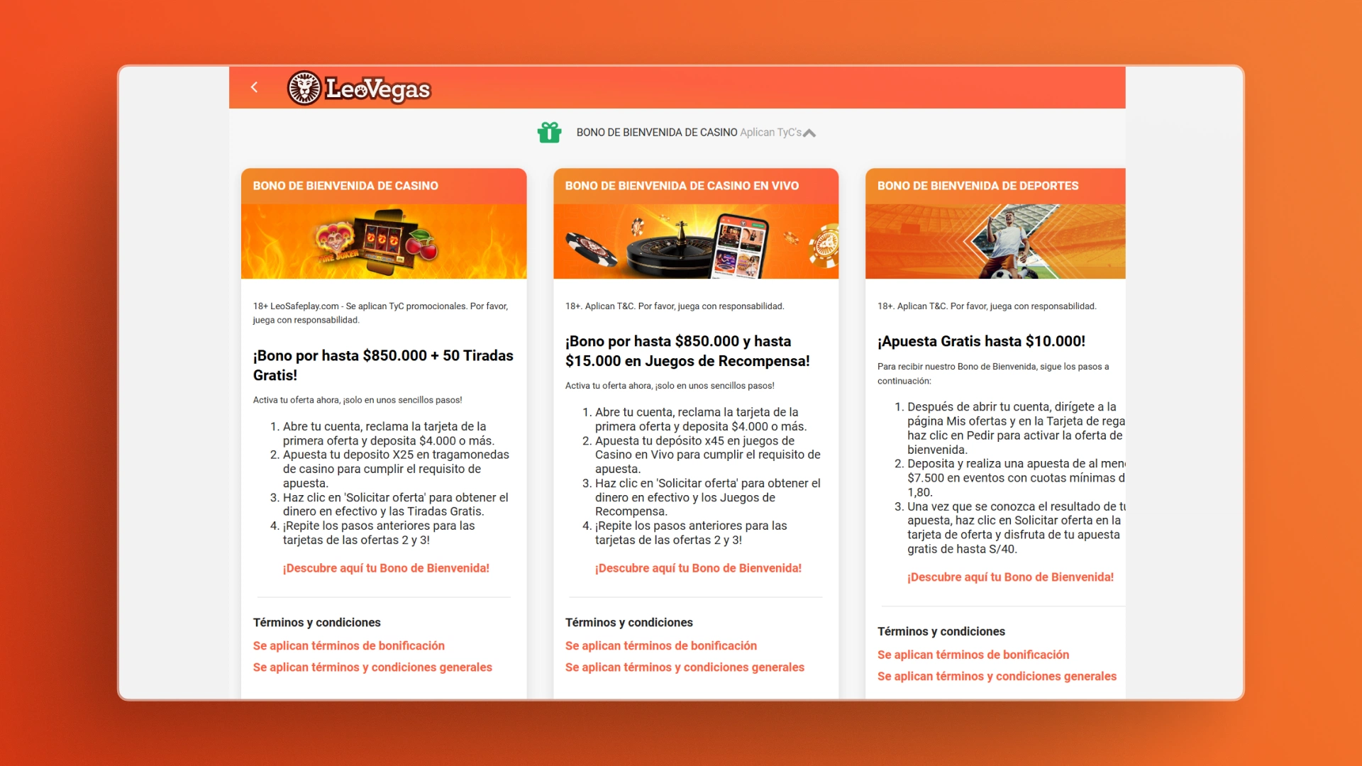 captura de pantalla Cómo activar el bono leovegas