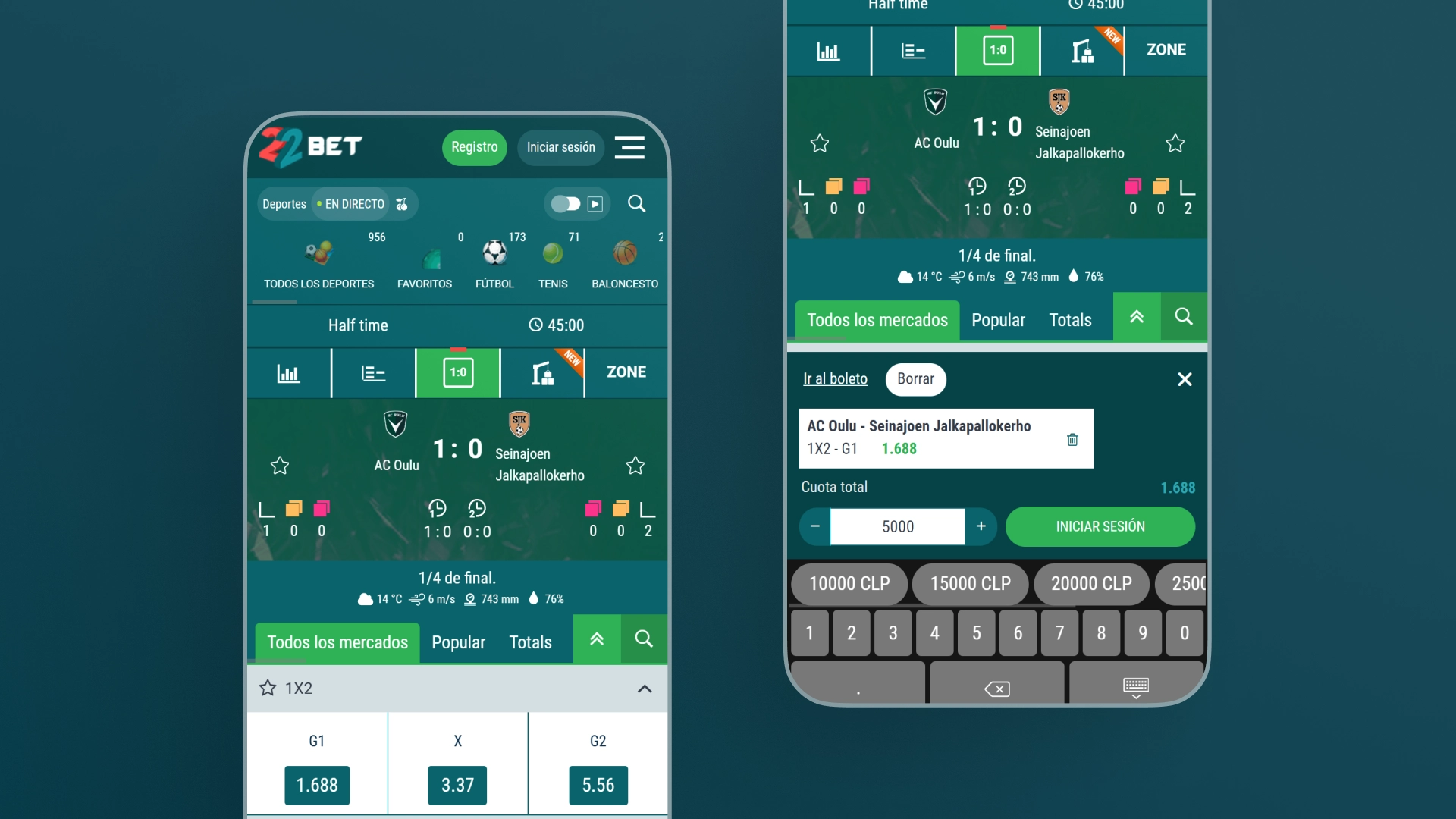 captura de pantalla Cómo apostar usando la app 22Bet
