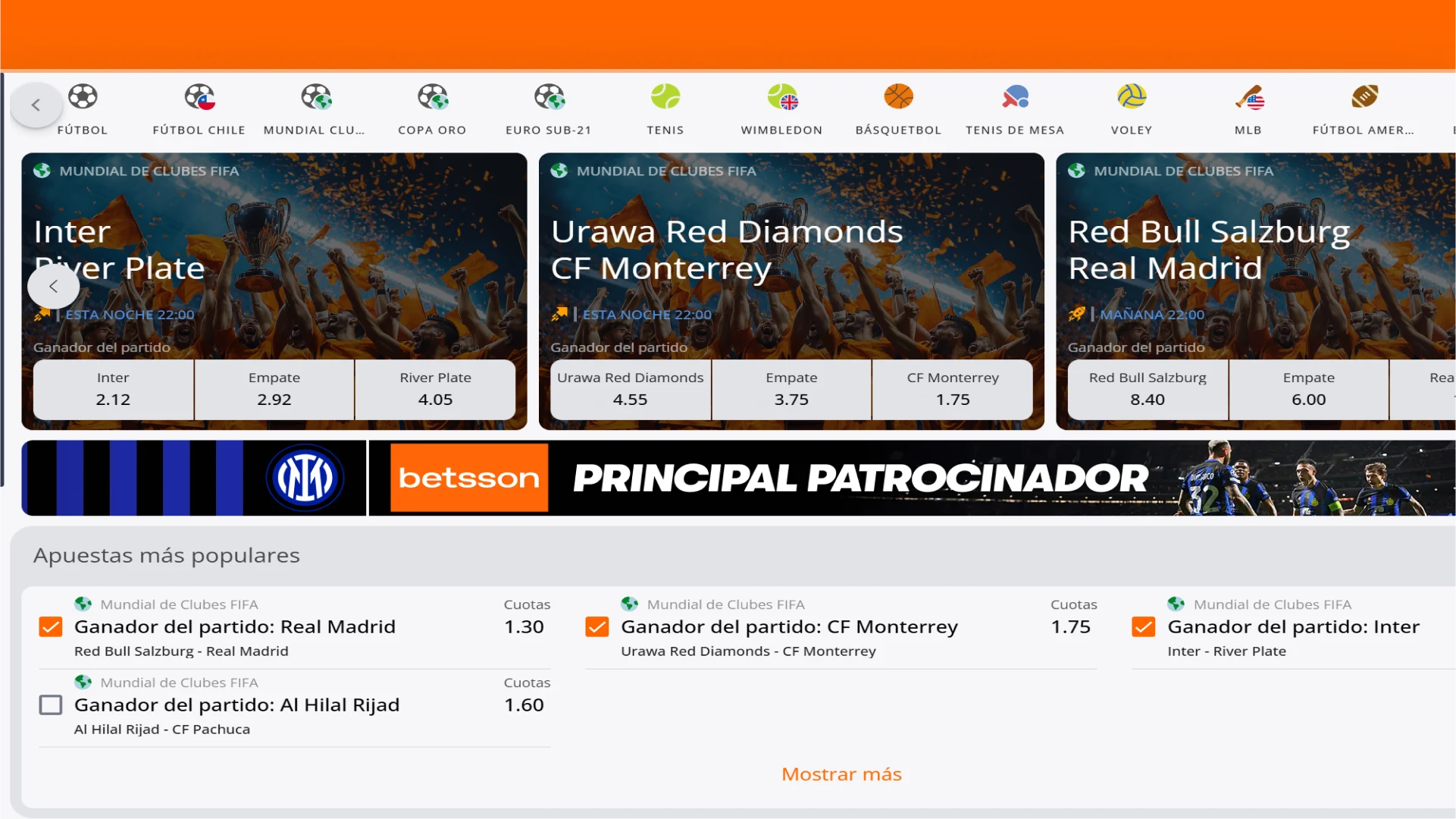 captura de pantalla Deportes betsson