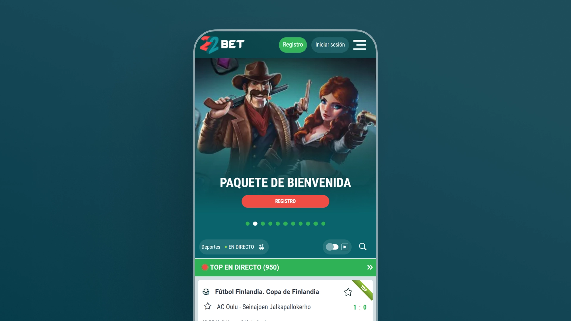captura de pantalla app home 22Bet