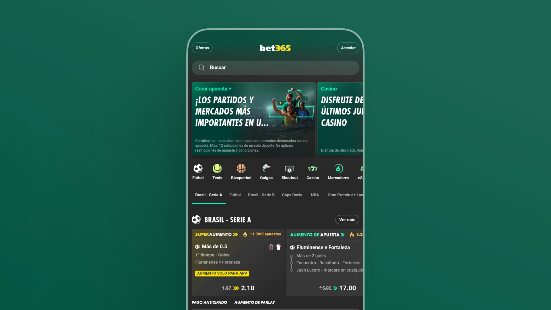 captura de pantalla app home Bet365