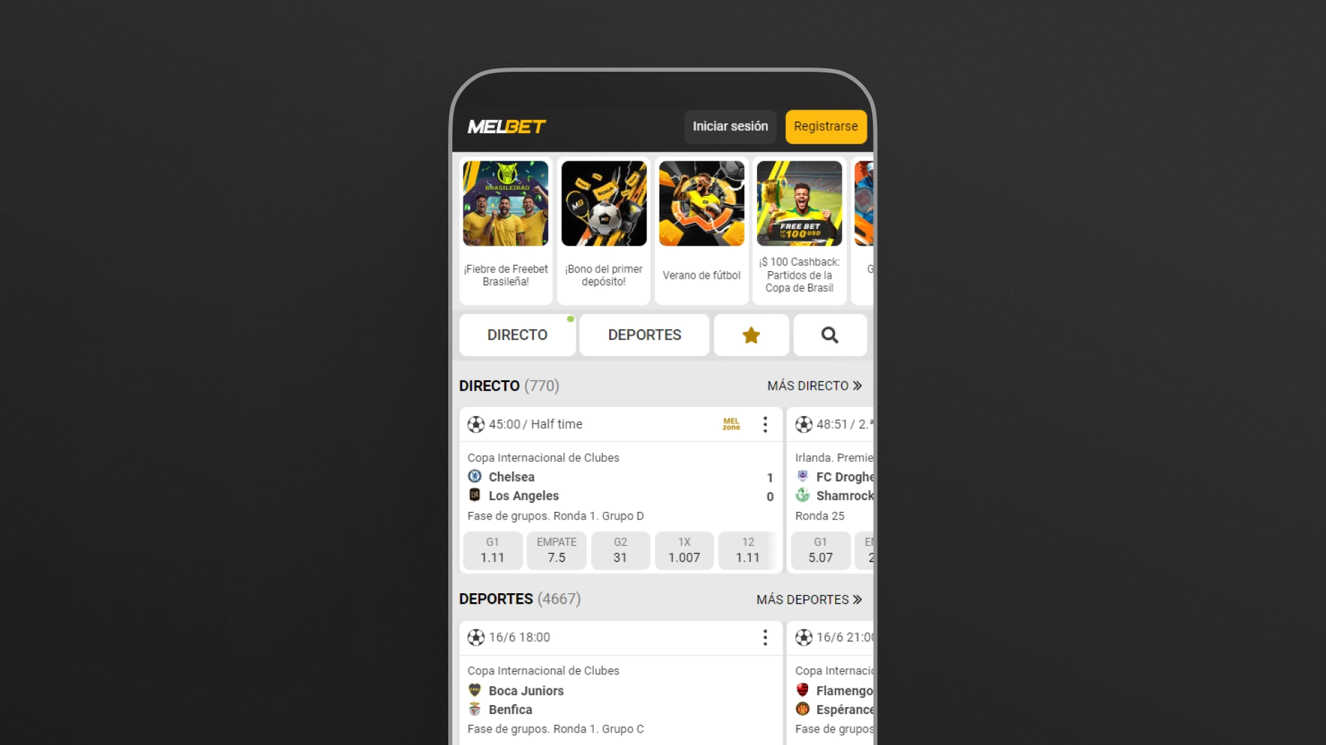 captura de pantalla app home melbet