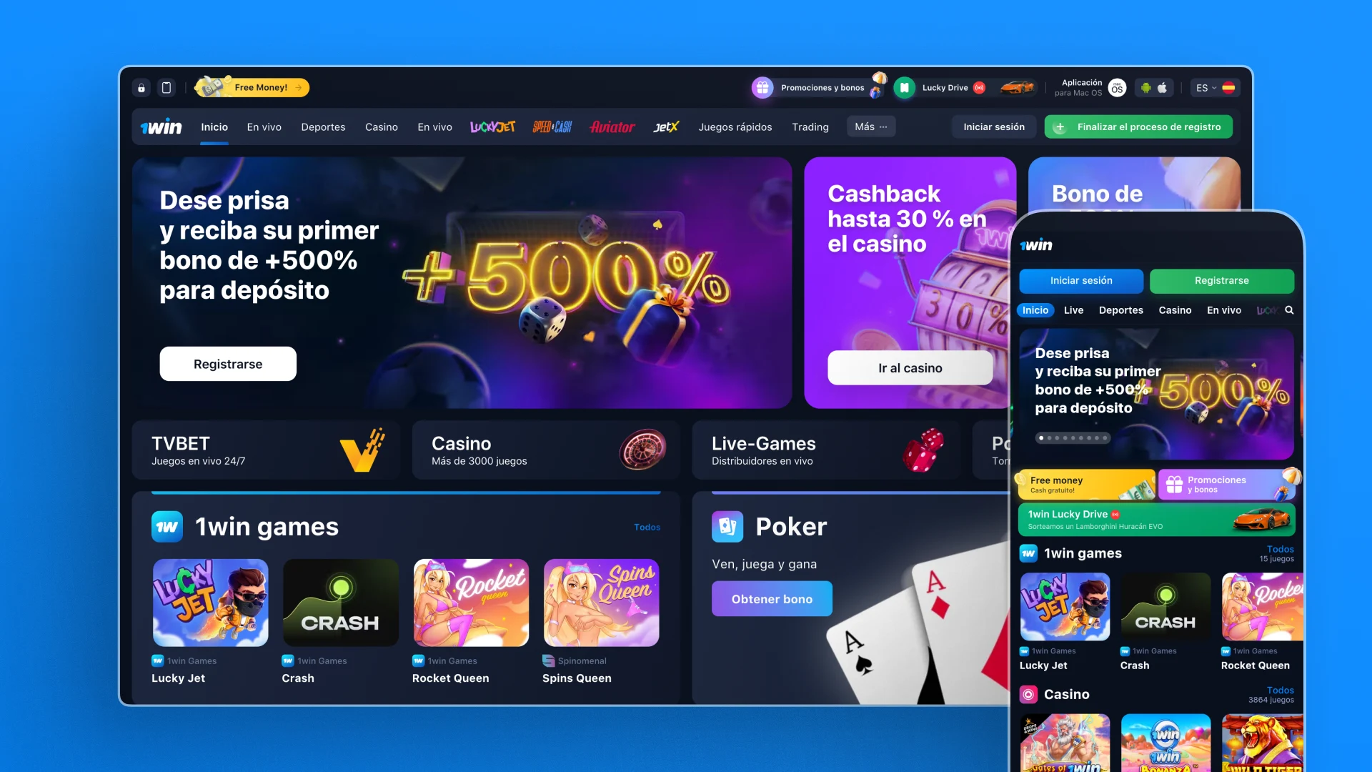 captura de pantalla comparativa app sitio web 1Win