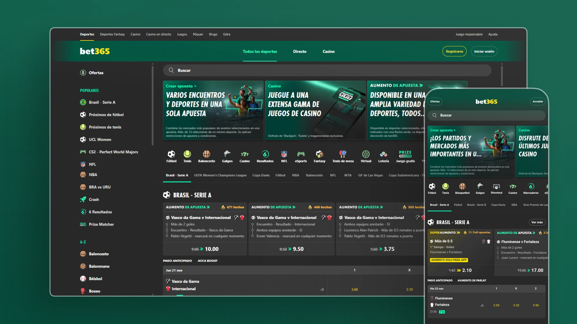 captura de pantalla comparativa app sitio web Bet365