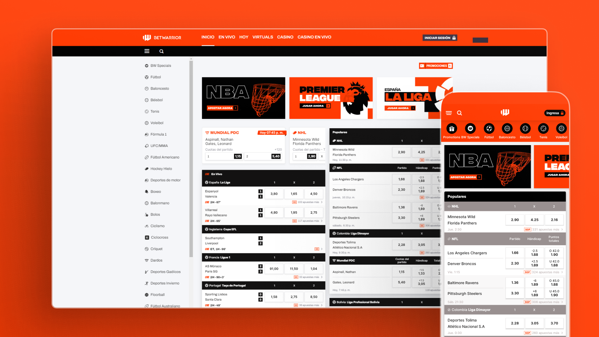 captura de pantalla comparativa app sitio web Betwarrior