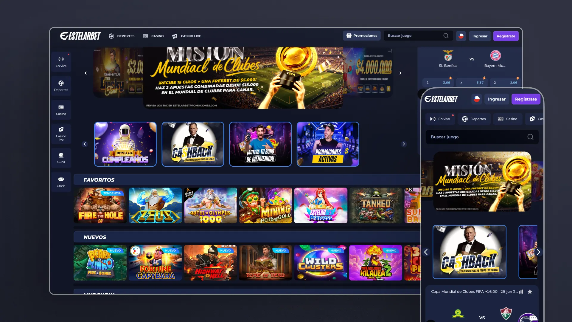captura de pantalla comparativa app sitio web Estelarbet