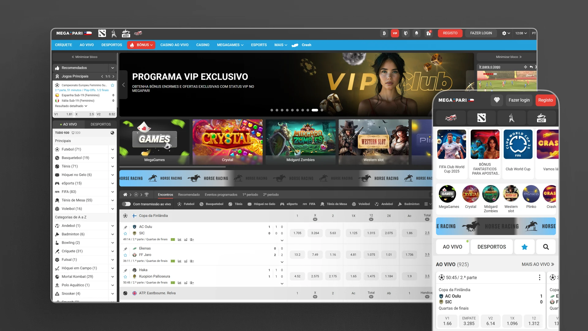 captura de pantalla comparativa app sitio web Megapari